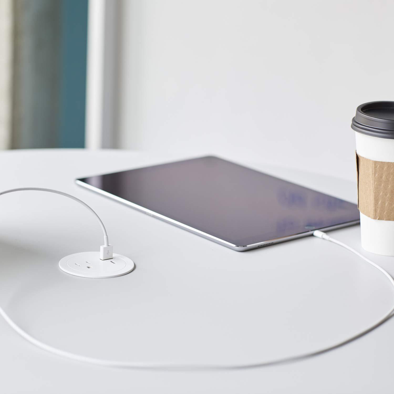 Wiremold Legrand Wiremold RFPCRUAUC-WH10 Round Furniture Power Center with USB, 1 Outlet, Type A/C USB, 10 Foot Cord, White