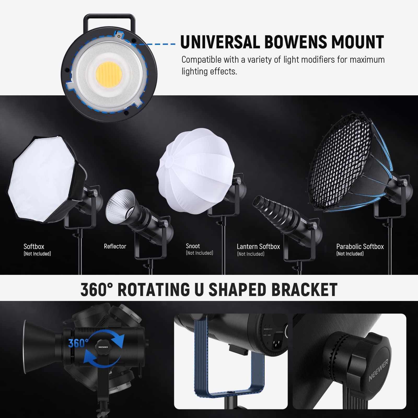 Neewer NEEWER CB200B 210W LED Video Light with 2.4G/APP Remote Control, All Metal Bi Color COB Continuous Output Lighting with Bowens Mount 90000Lux/1m 2700K-6500K CRI/TLCI97+ 12 Effects for Video Recording