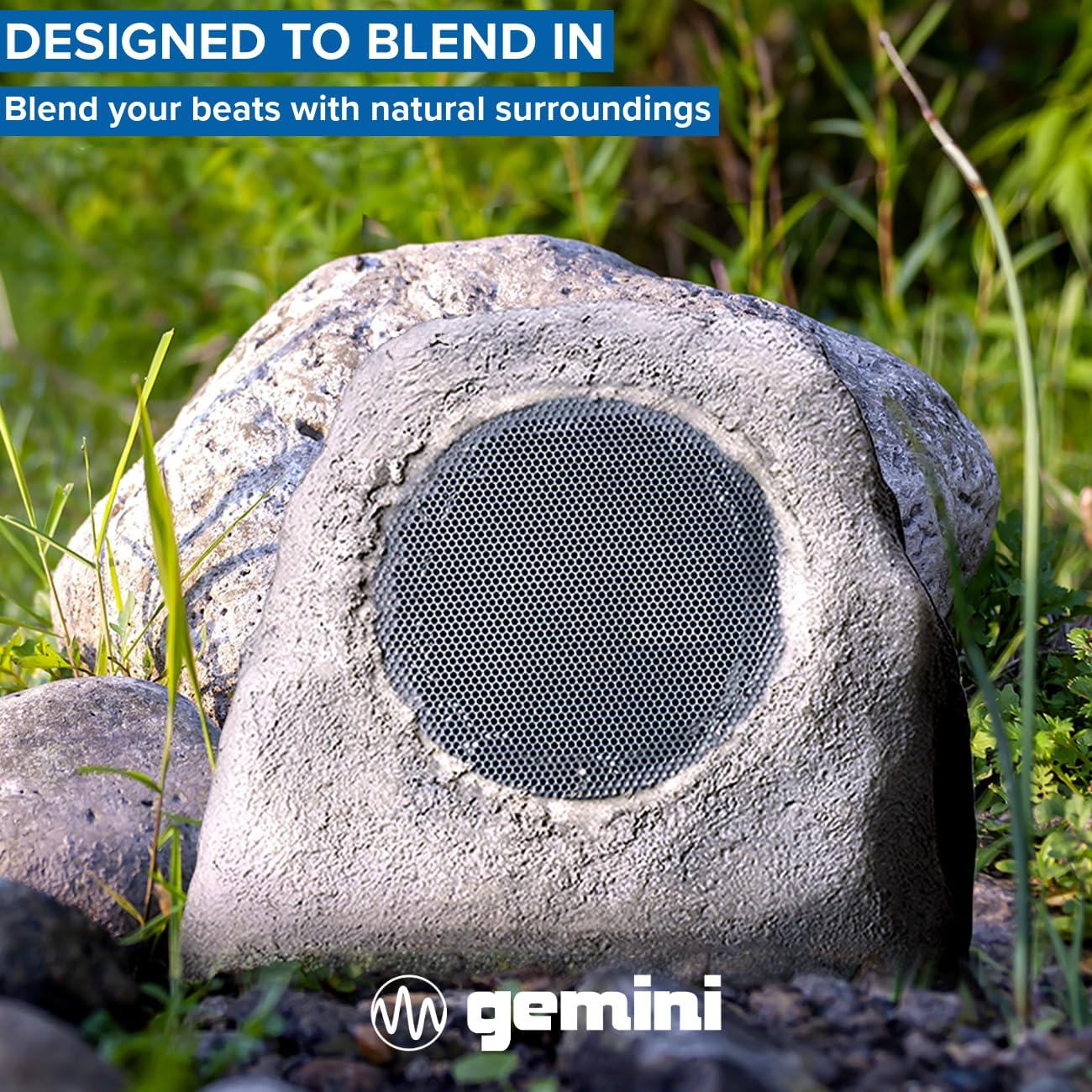 Gemini Sound Gemini Sound GHRK-500LTMS-PR: Portable Solar-Powered Bluetooth Rock Speakers Pair with Multi-Link, Weather-Resistant Design for Outdoor Entertainment, Wireless Connectivity, and Ambient LED Lighting