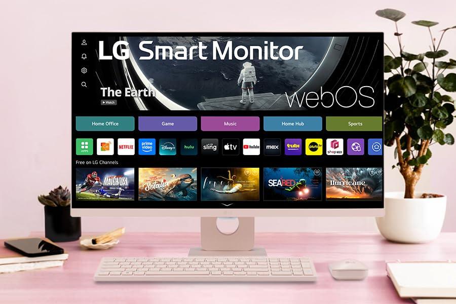 LG LG 27SR5BF-P 27-inch FHD (1920x1080) Smart Monitor with Streaming TV, webOS, Wireless Keyboard, Mouse, HDR10, IPS Display, webOS, Speaker, ThinQ App, Remote Control, Pink