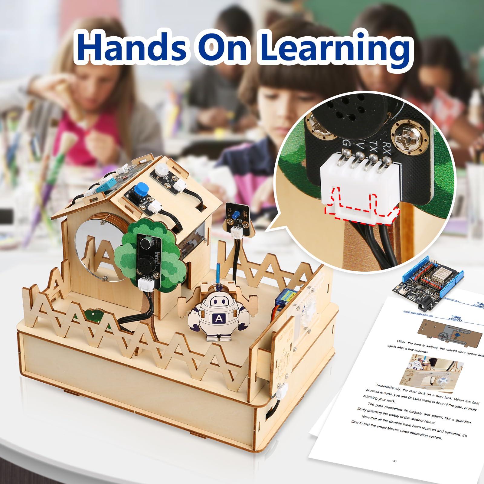 ACEBOTT ACEBOTT ESP32 Smart Home IoT Starter Kit Compatible with Arduino IDE, Electronics Home Automation Coding Kit, DIY Wooden House Building Sensor Set STEM Educational Set for Teens 15+