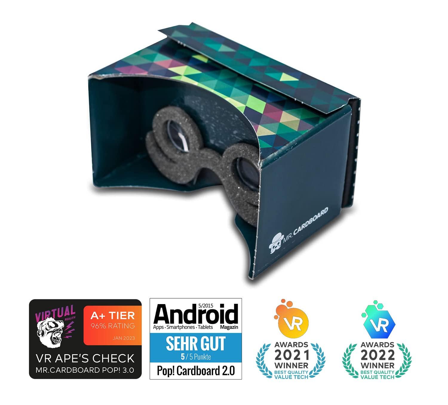 MR.CARDBOARD Google Cardboard POP! Cardboard + Free Head Strap and Cushion. for Android and iPhone. Fits Every Phone. Including Lenses. 3D Glasses VR Glasses Virtual Reality Viewer VR Goggles.