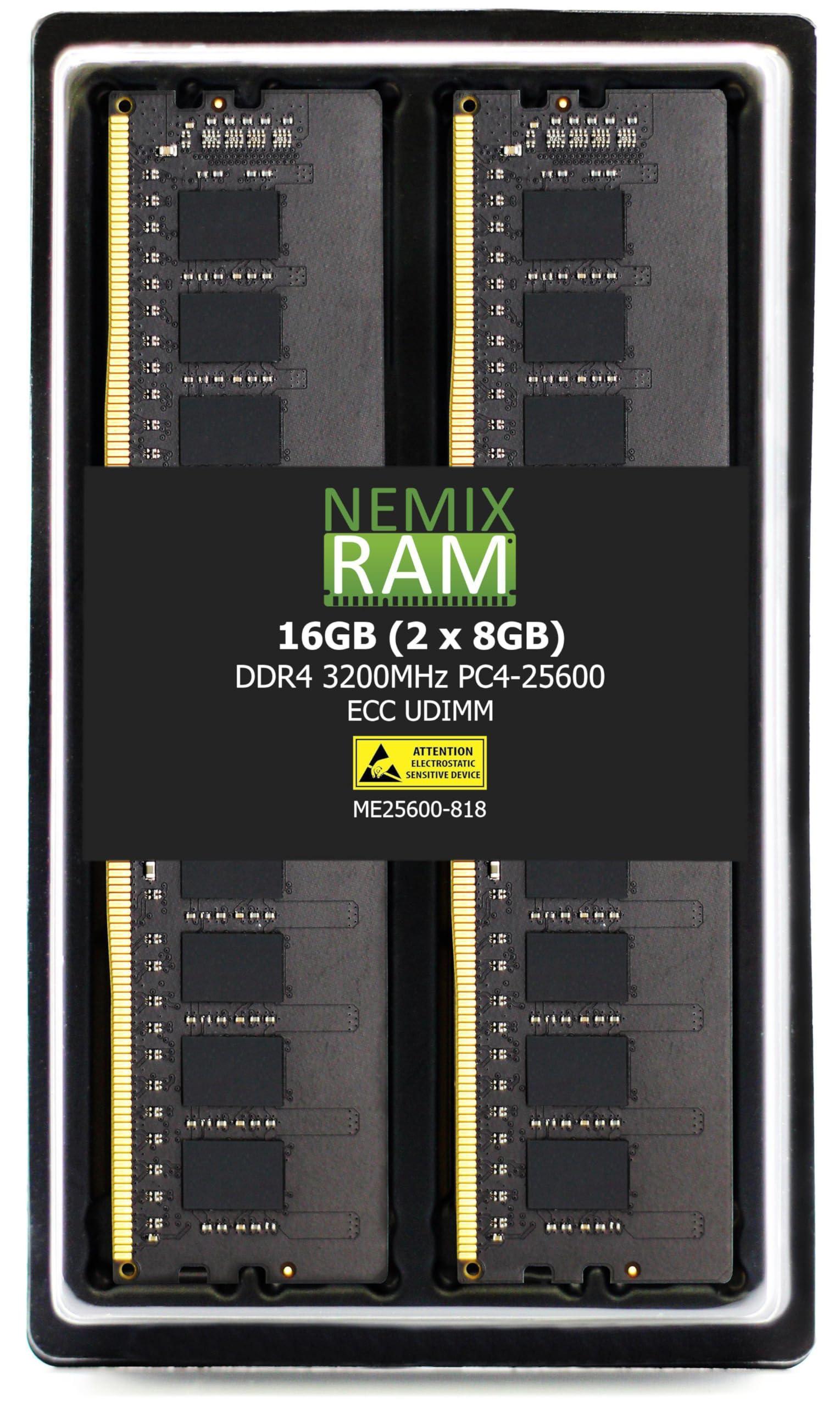 NEMIX RAM NEMIX RAM 16GB (2X8GB) DDR4 3200MHZ PC4-25600 1Rx8 1.2V 288-PIN ECC Unbuffered UDIMM KIT Compatible with ASRock Rack Motherboad E3C256D4ID2, E3C256D4ID-2T, E3C256D4U-2L2T, E3C256D4U-2L2T/BCM