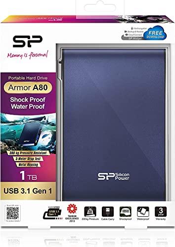 SP Silicon Power Silicon Power 1TB Rugged Portable External Hard Drive Armor A80, Waterproof USB 3.0 for PC, Mac, Xbox and PS4, Blue