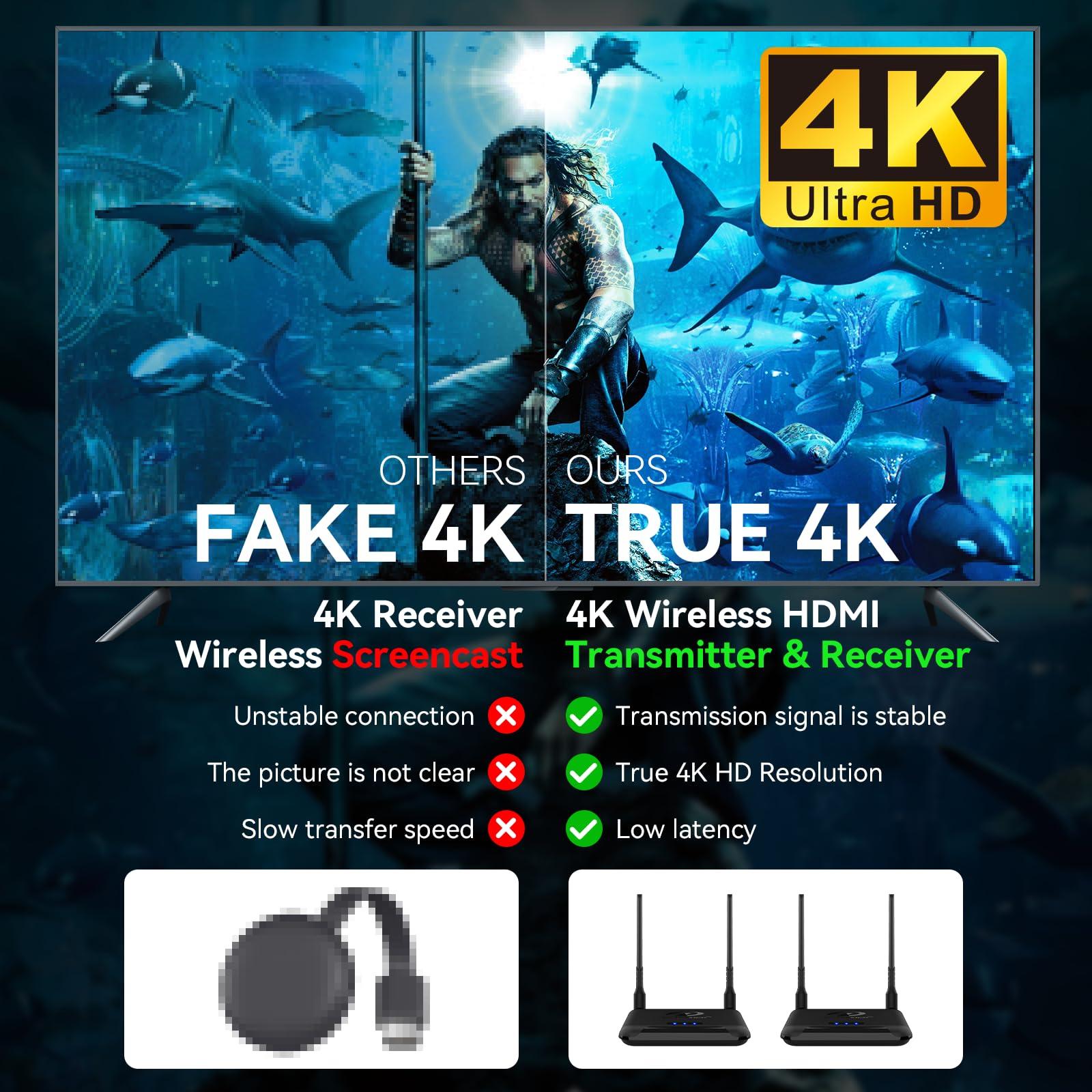 Binken Wireless HDMI Transmitter and Receiver 4K, Binken 820Ft/250m Wireless HDMI Extender 5G Kit Support 4K@30 Hz, for Streaming Video Audio from Laptop,PC, Cable Box to HDTV Projector Monitor IR Support