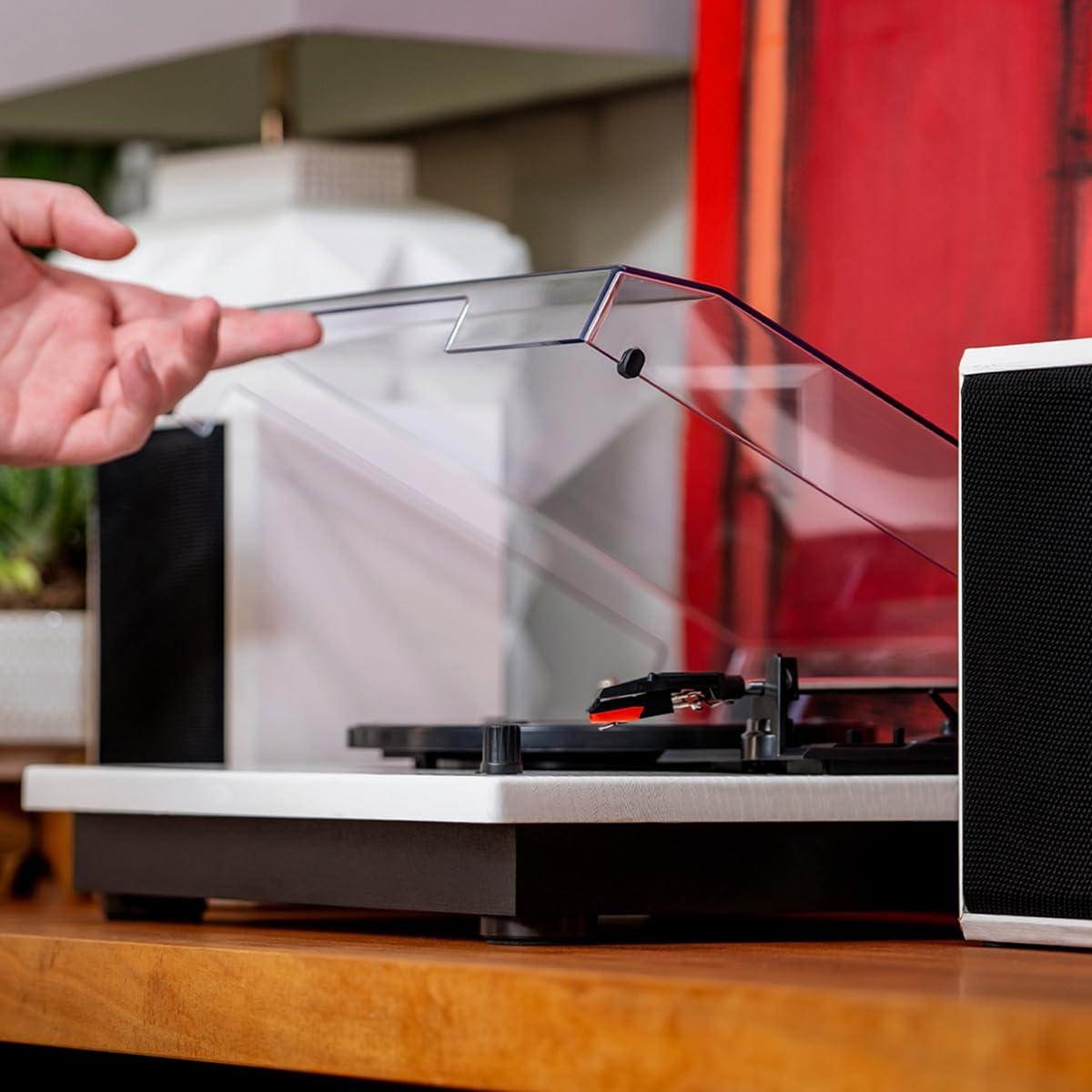 Victrola Victrola Montauk Vinyl Record Player, Natural Wood Finish, 3-Speed Belt Driven Turntable with Stereo Bluetooth Speaker Pair, RCA Output and 3.5mm Headphone Jack, Removable Dust Cover