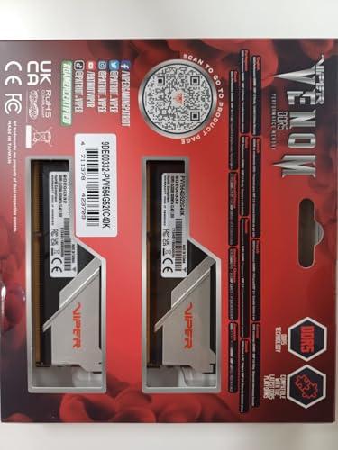 Patriot Memory Patriot Viper Venom DDR5 RAM 64GB (2X32GB) 5200MHz CL40 1.35v UDIMM Desktop Gaming Memory Kit Compatible with Intel XMP/AMD Expo - PVV532G620C40K