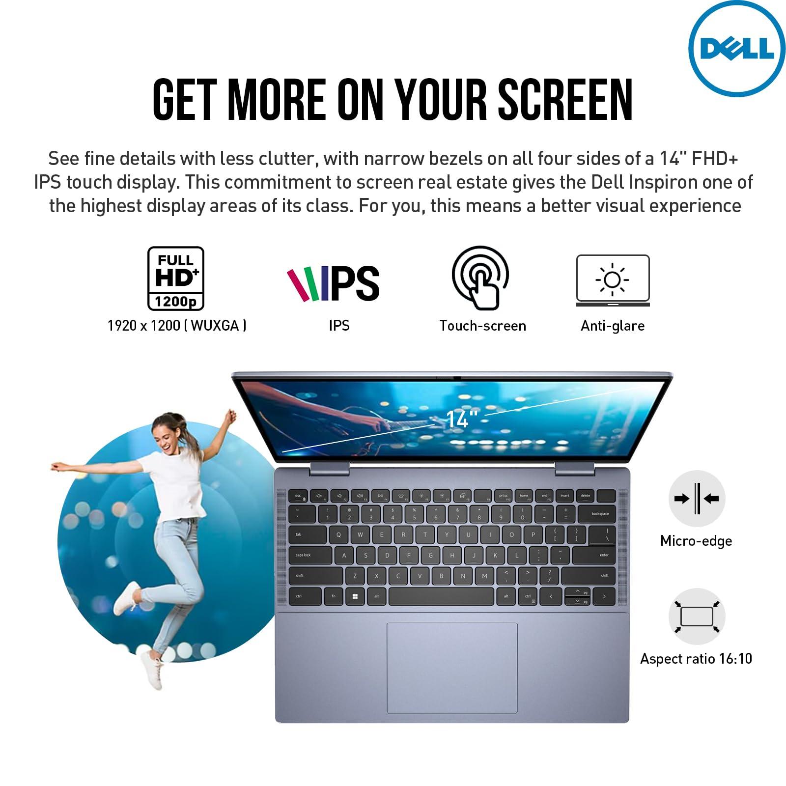 Dell Dell Inspiron 14 2 in 1 Touchscreen Laptop, 14" FHD+ Touch Screen Convertible, AMD Ryzen 5, 8GB RAM 256GB SSD, Windows 11 Pro Lifetime Office, Backlit Keyboard,Fingerprint Reader, HDMI