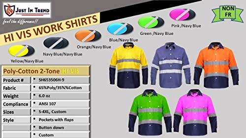 Just In Trend Just In Trend High Visibility Hi Vis Reflective Safety Work Shirts (2X-Large, Navy Blue)