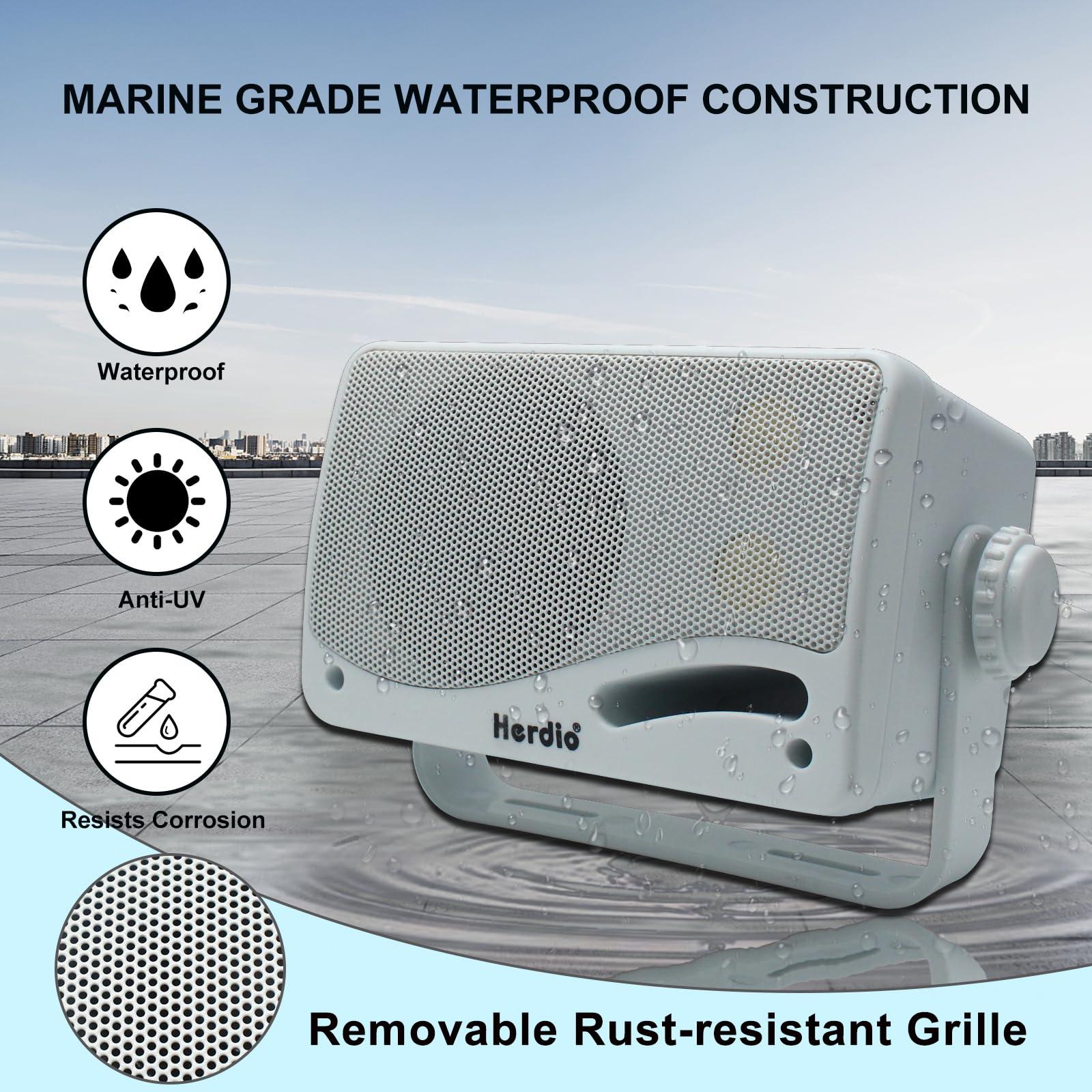 Herdio Herdio 3.5 Inch Passive Outdoor Speakers Wired Waterproof, 200W 3 Way Premium Mountable Wall Mount Speakers with Superior Sound, All-Weather Durability, for Patio Marine Boat Garage Indoor(White Pair)