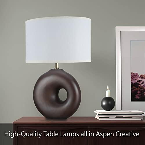 Aspen Creative Aspen Creative 40093-1 26" High Traditional Ceramic Table, Ivory with Pewter Finish Base and Hardback Empire Shaped Lamp Shade in Off White, 15" Wide