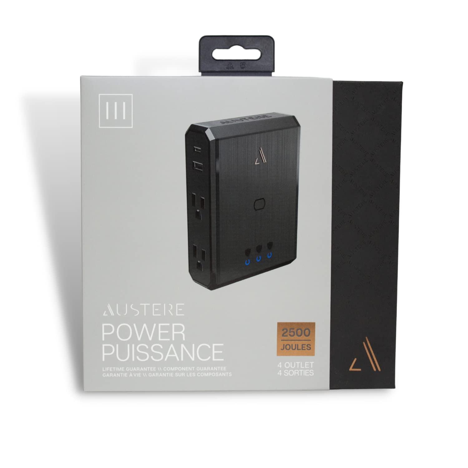 AUSTERE Austere III Series Outlet Extender Wall Charger, 4 Wide Outlets Surge Protector Power Strip, 1 USB C & 1 USB A 2.4 amp Ports | 2500 Joules Multi Plug, EMI/RFI Filtering, 4 Year Component Guarantee