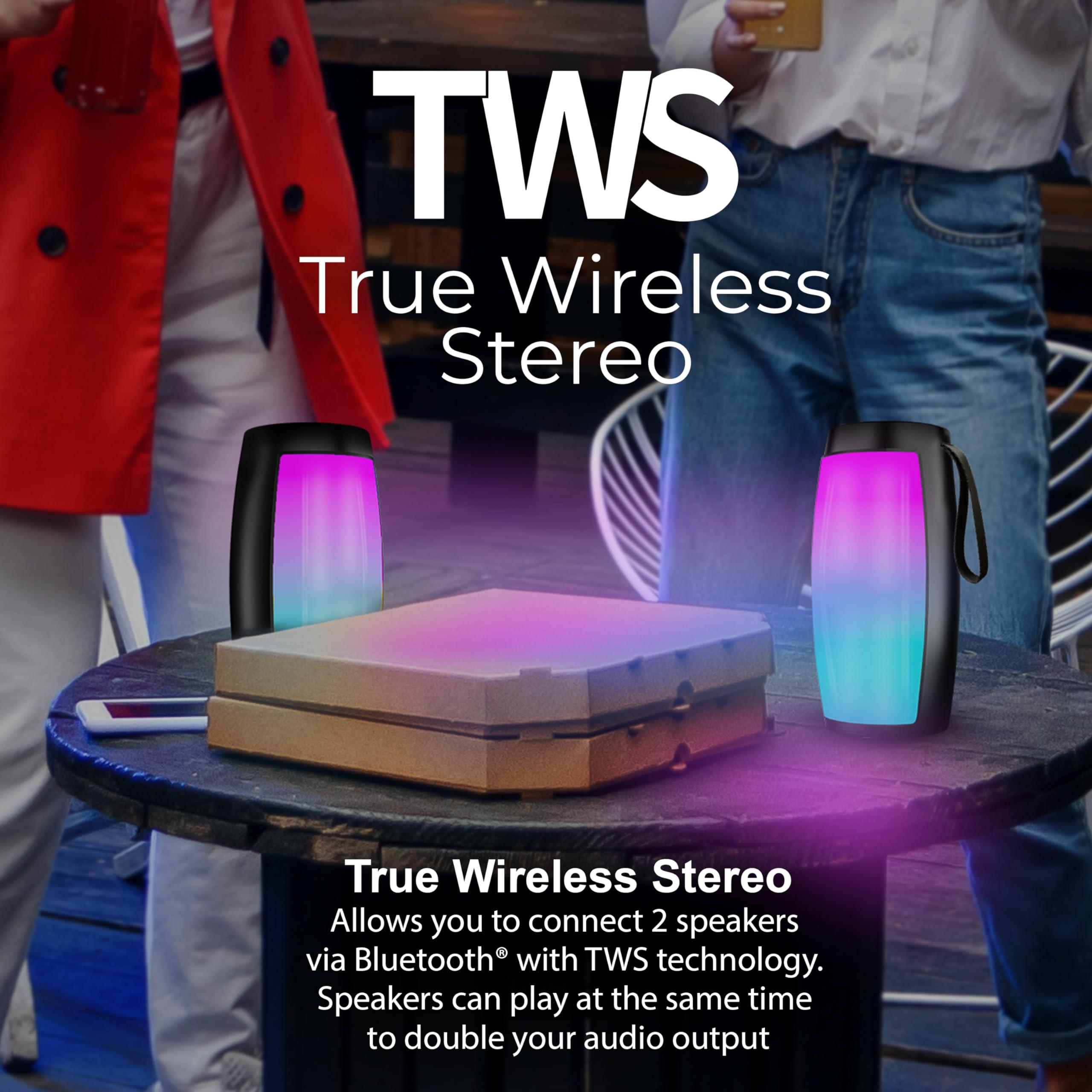 Supersonic Supersonic SC-2333BT Portable Bluetooth Speaker with RGB Light Panel, True Wireless Stereo, Bluetooth 5.0, USB/Micro SD Playback, FM Radio, Rechargeable Battery, 1-2 hrs Playtime