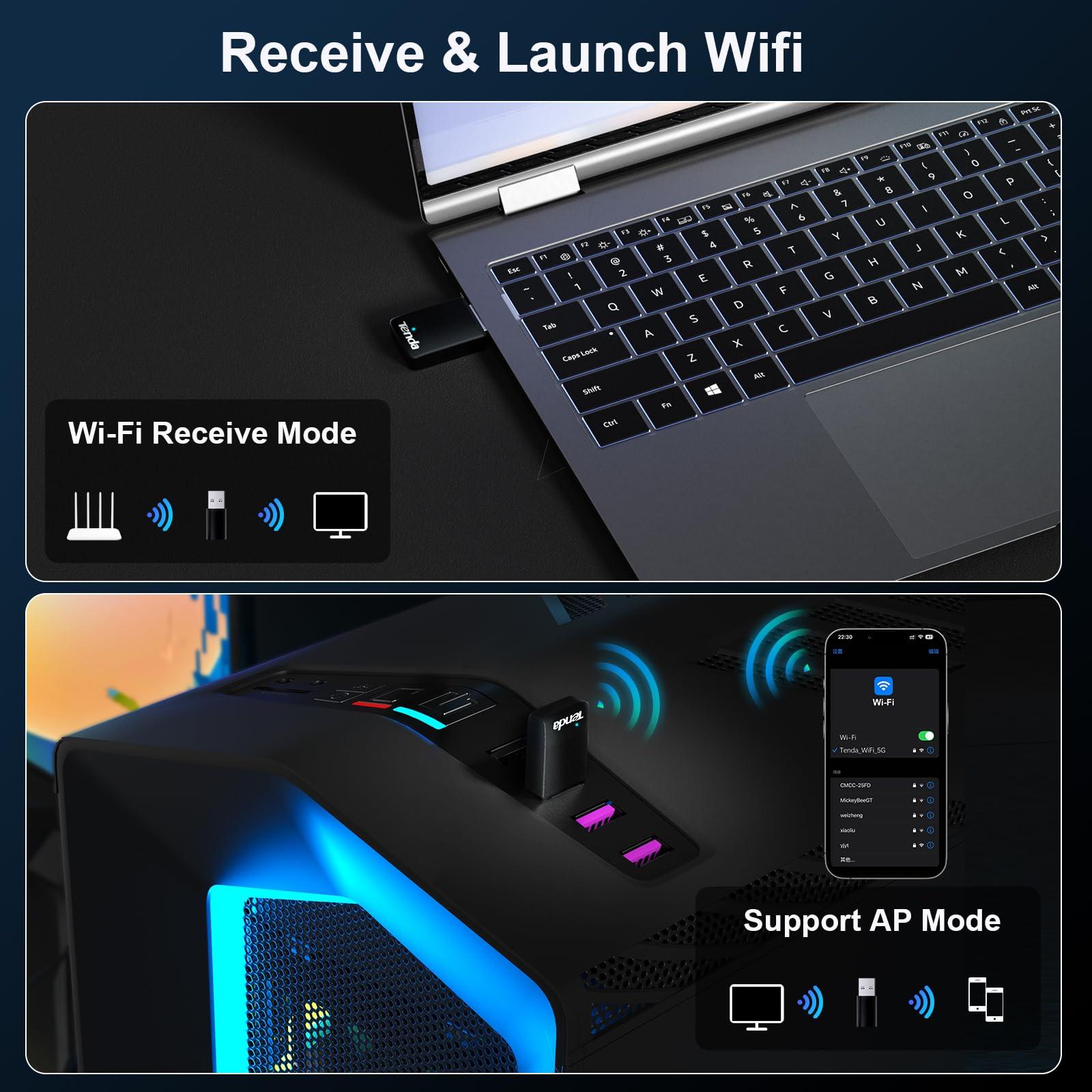 Tenda Tenda AX900 WiFi 6 USB Adapter - Dual Band 600Mbps 5GHz/ 286Mbps 2.4GHz, Mini USB Wifi 6 Adapter for Desktop PC Laptop, Wireles WiFi Adapter for Windows 11/10/7/Linux3.1+/Ubuntu, USB WiFi Dongle (U11)