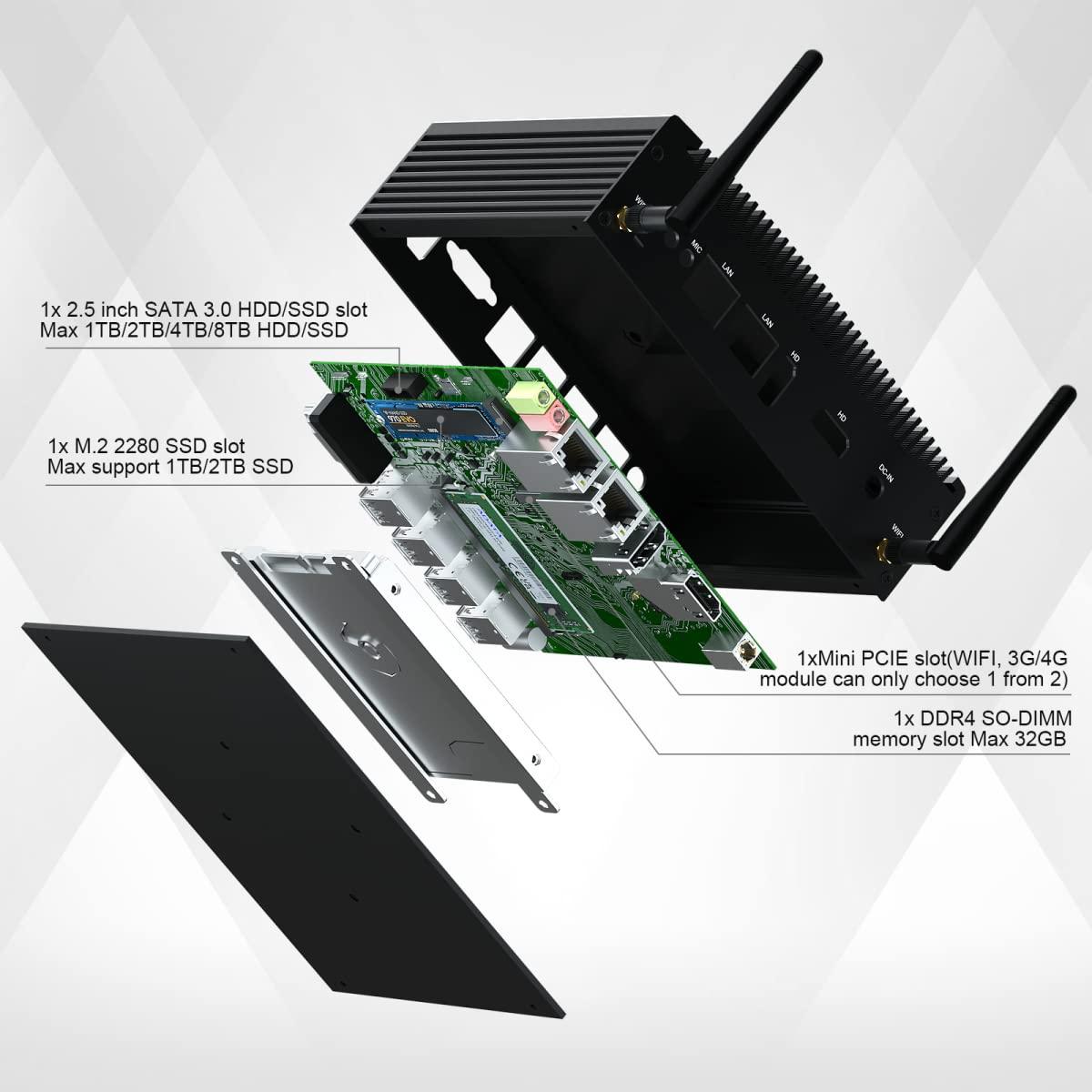 VENOEN VENOEN Office Mini PC in-tel Core i5 7300U Fanless PC Desktop Computer, 32GB RAM 512GB SSD, 8xUSB, Dual HD HD 4K HTPC, 2xRS232 COM, Wi-Fi, BT4.2, Industrial Computer with Win 10 Pro