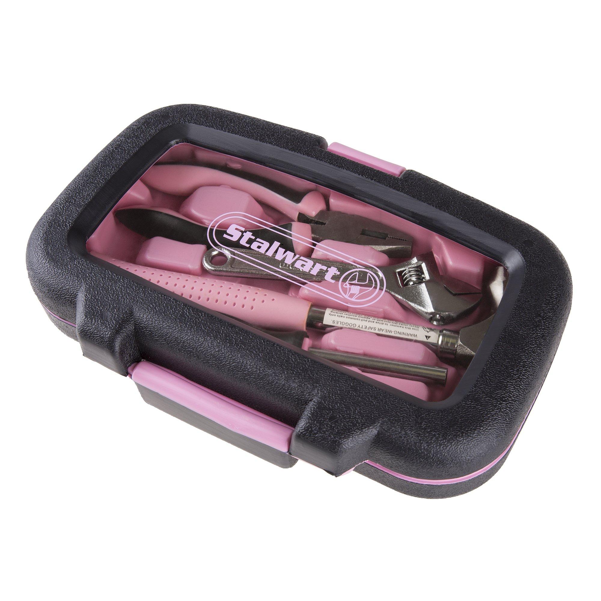Stalwart 15-Piece Household Hand Tool Set with Carry Case Tool Kit with Screwdrivers, Pliers, and Wrenches Great for Home or Car by Stalwart (Pink)