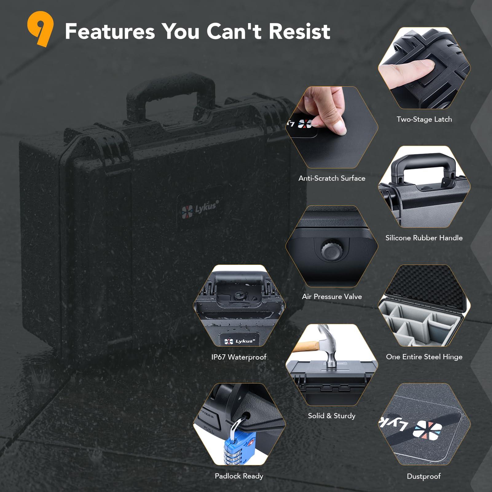 Lykus Lykus PVC1 Waterproof Hard Case with Padded Dividers for Cameras, Lenses, Dual DJI Mavic/Air/Mini drones