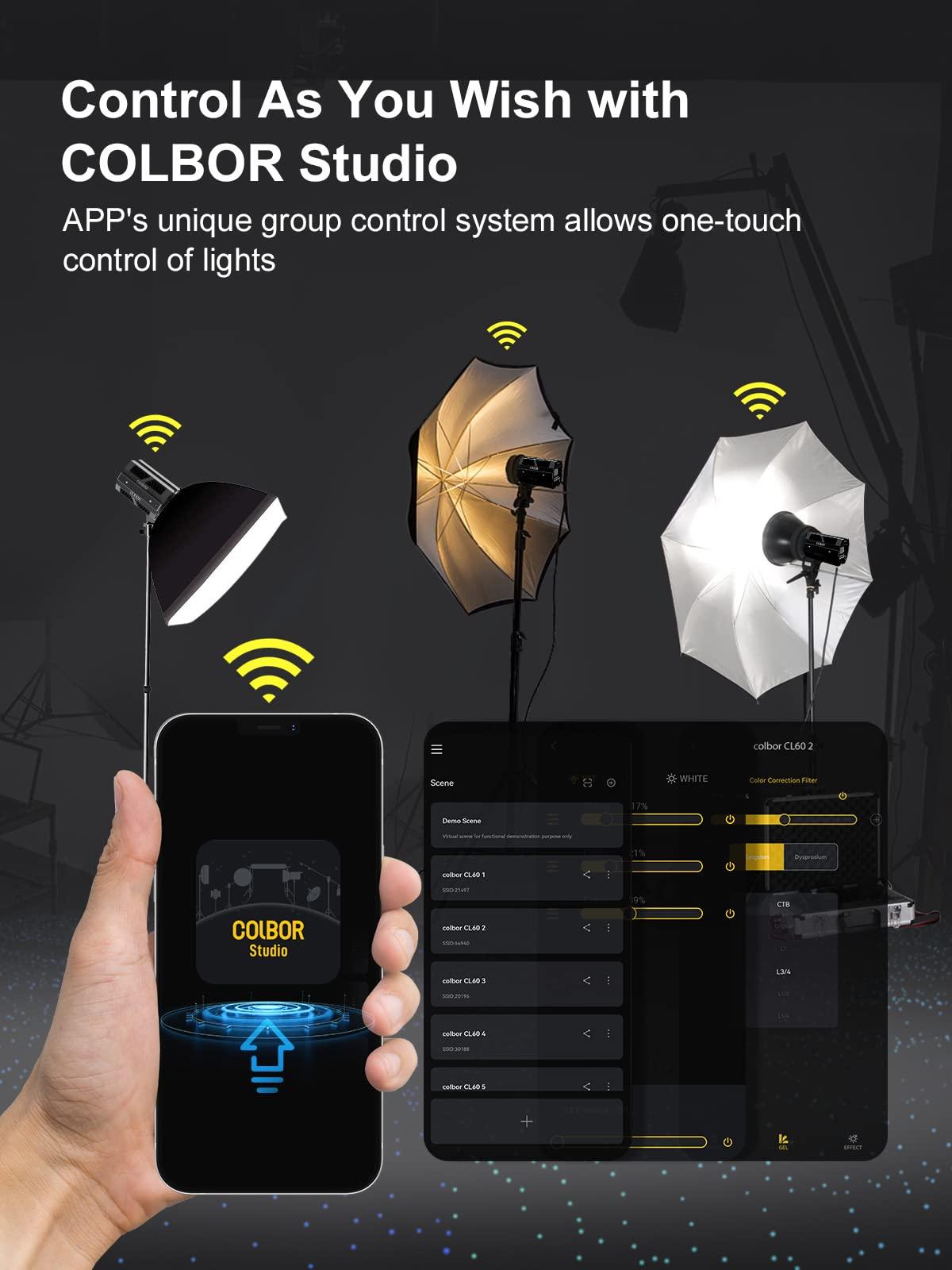 Moman Video Light, Colbor CL100X 110W Bi-Colour Video Light 2700K-6500K CRI97+ COB Continuous Aluminium with Bowens Mount APP Control 10 Light Effect for Photography, Daylight LED Video Light Photo Studio