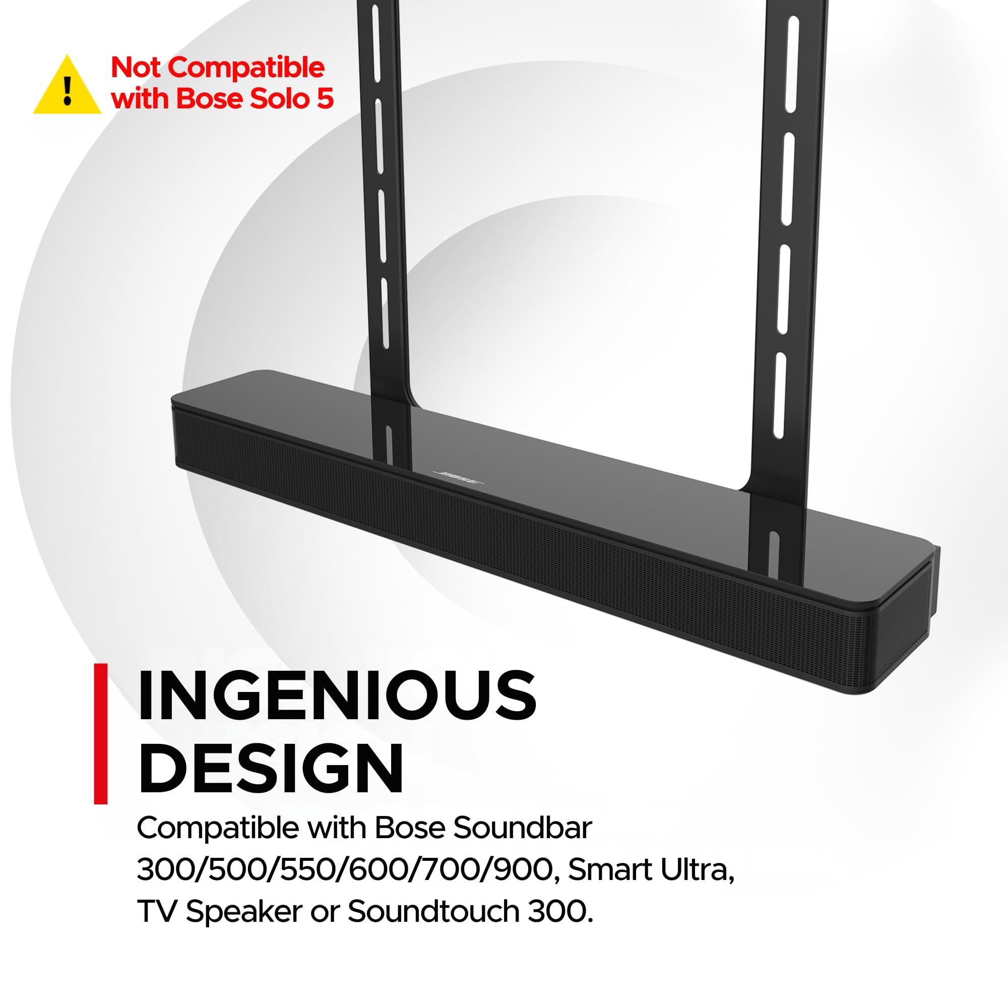Sound Bass Universal Under TV Mount, Black, Compatible with Bose Smart Soundbar 300/500/550/600/700/900/Ultra, TV Speaker, Soundtouch 300 - Invisible Once Fitted, Fast & Easy Way to Mount Your Sound Bar
