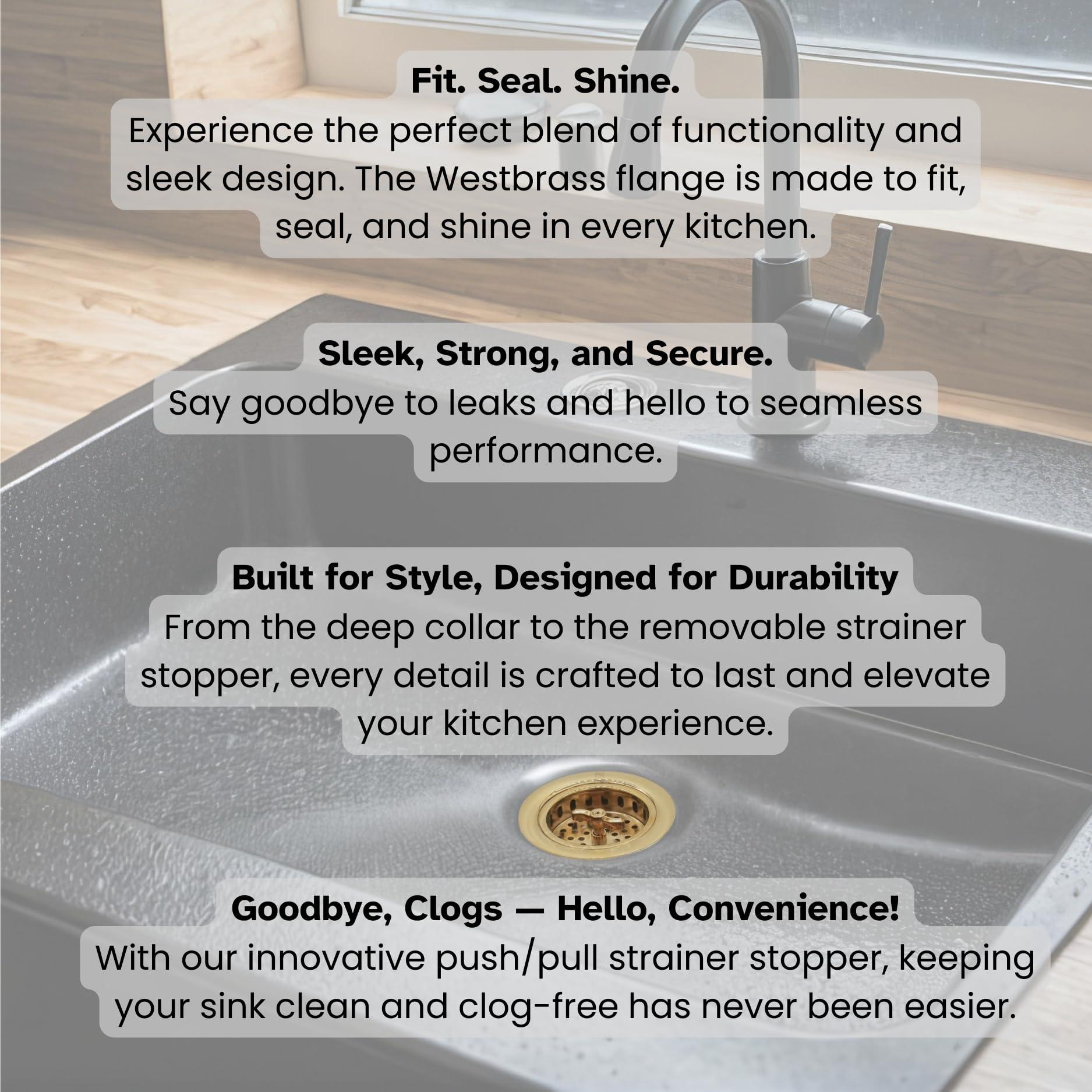 Westbrass Westbrass D213-01 3-1/2" Wing Nut Twist Style Large Kitchen Sink Basket Strainer, Single, Polished Brass