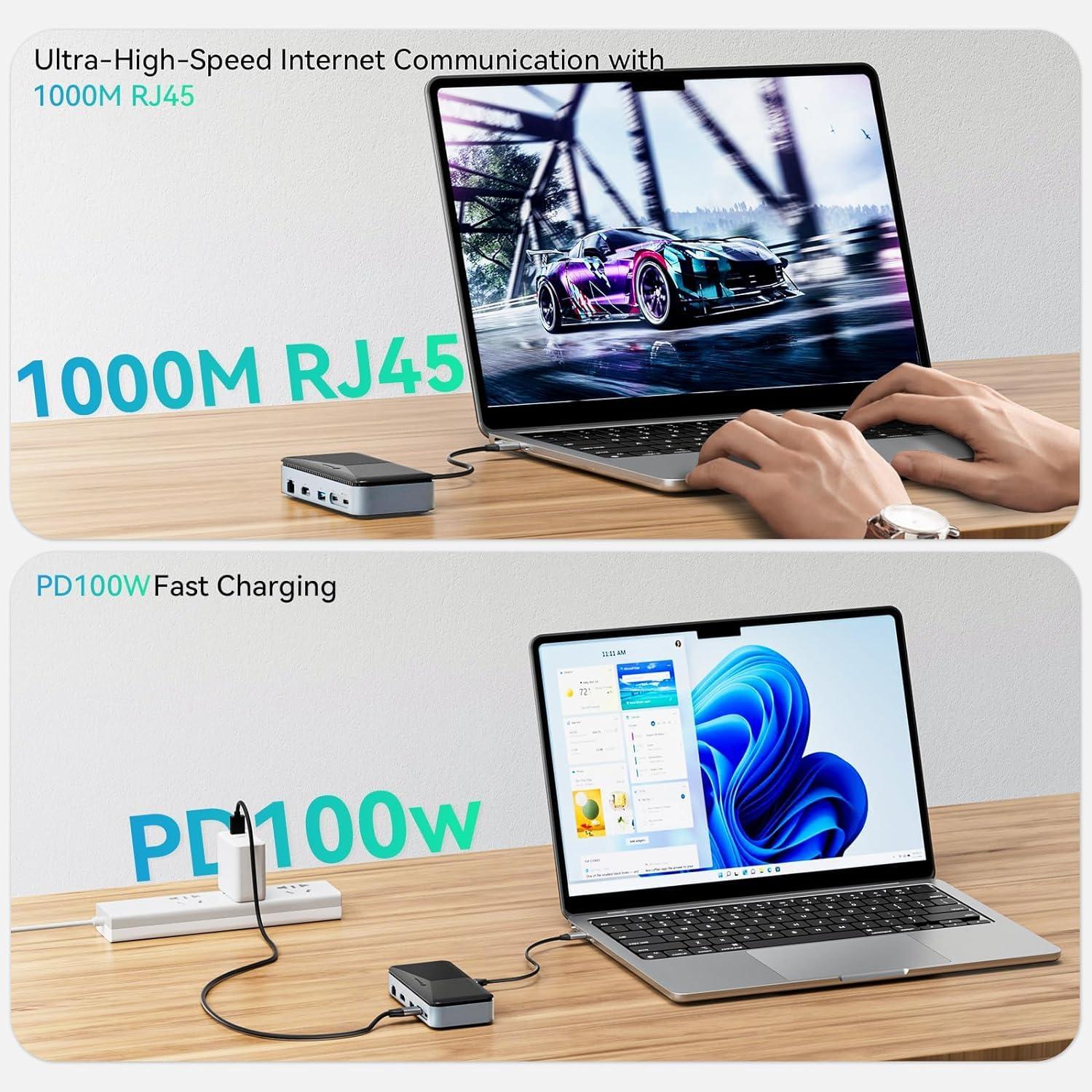 Yottamaster Yottamaster USB C Docking Station with 4TB M.2 NVMe SSD Enclosure, 10 in 1 USB C HUB Adapter 10Gbps USB 3.2 Gen2, 4K@60Hz HDMI, 100W PD, SD/TF 3.0 Card Reader, Ethernet for Windows, Mac [Diskless]