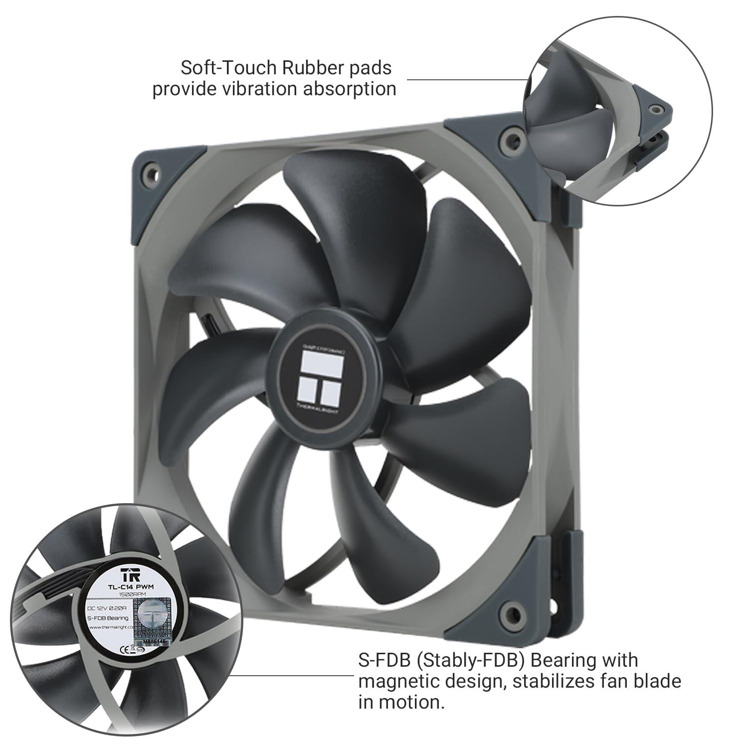 Thermalright Thermalright TL-C14 140mm Fan, Quiet Operation, S-FDB Bearing, PWM Control, 1500RPM, Balance Performance Case Fan