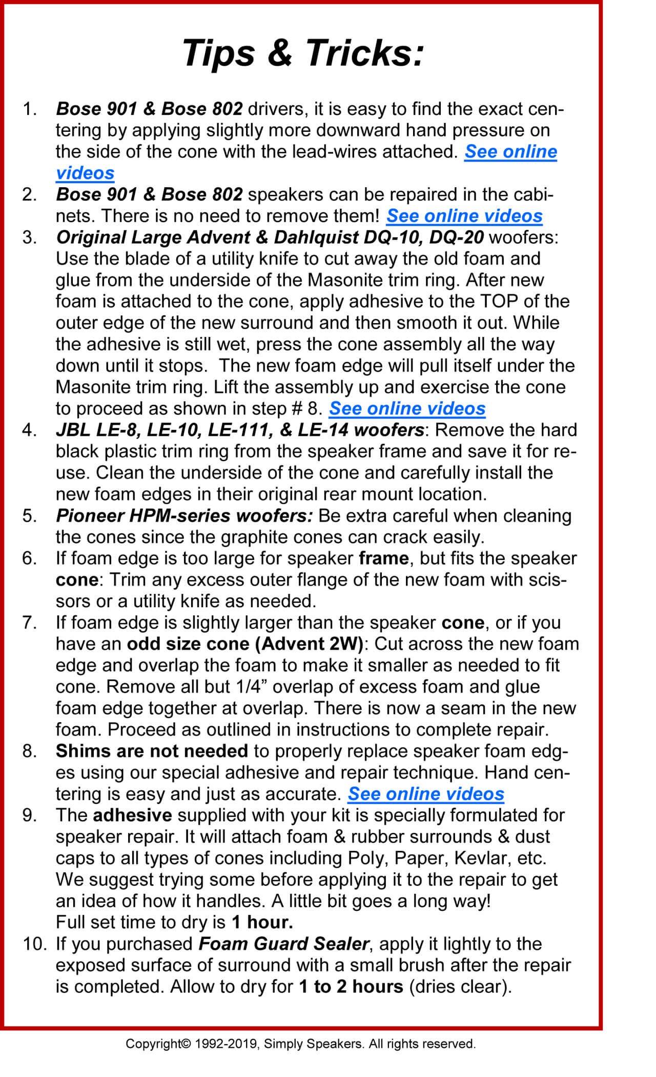 Simply Speakers Rockford Fosgate 10 Inch Foam Speaker Repair Kit FSK-10 Rockford (Pair)