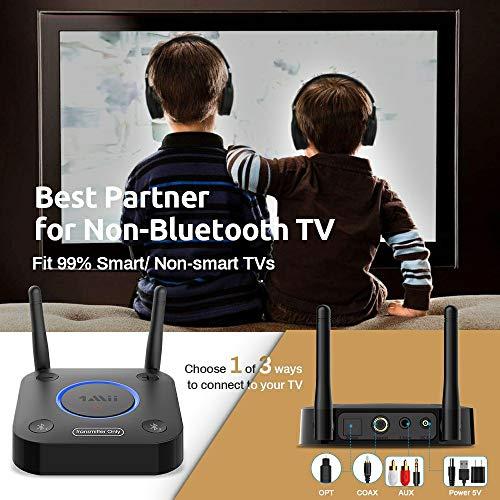 1Mii 1Mii B06TX Bluetooth 5.2 Transmitter for TV to Wireless Headphone/Speaker, Bluetooth Adapter for TV w/Volume Control, AUX/RCA/Optical/Coaxial Audio Inputs, Plug n Play, aptX Low Latency & HD