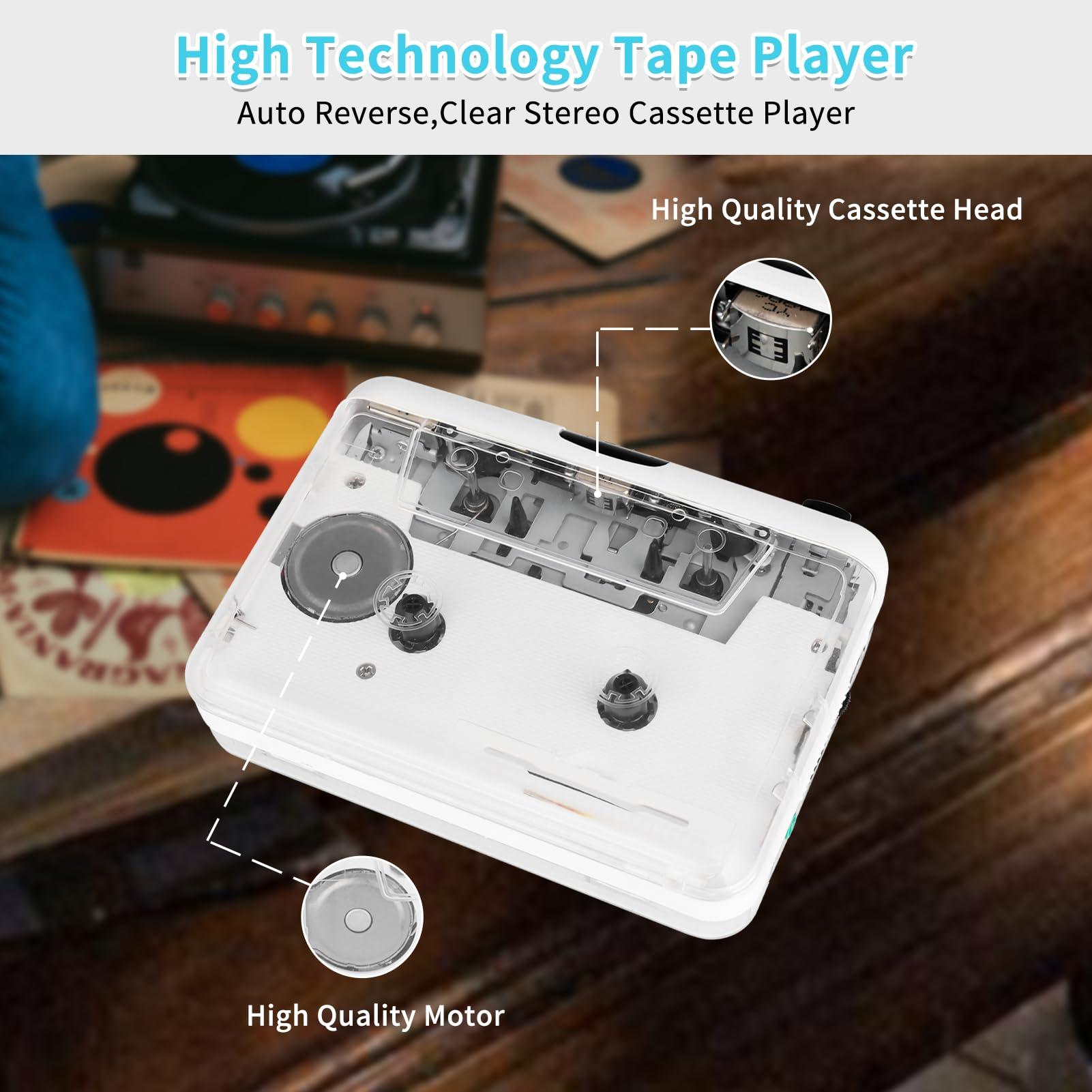 Burtowic Cassette Player- Clear StereoAuto Reverse Cassette Tape Player-Cassette Tape to MP3 Converter with Tape Converter Software-Built-in Cool Copper Wheel MovementEarphone
