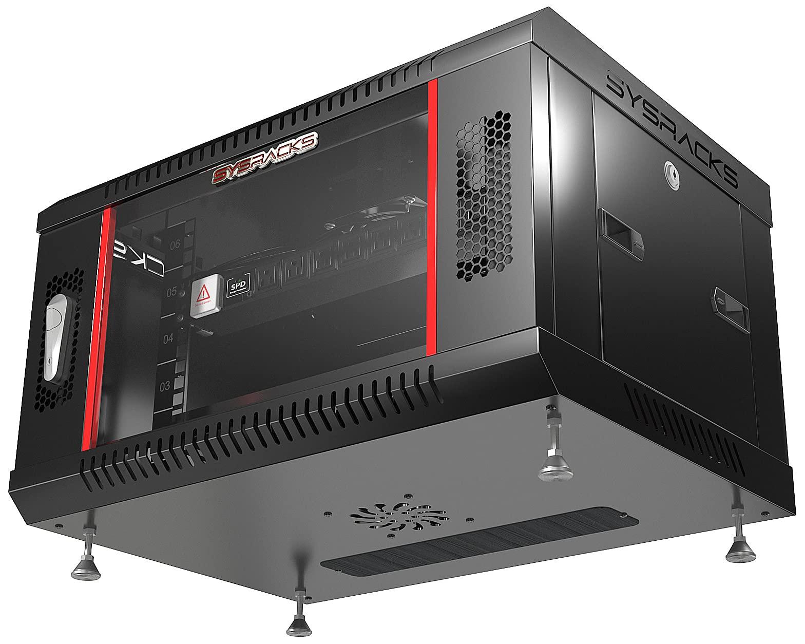 Sysracks Server Rack - Wall Cabinet - 6U Wall Mount Rack Enclosure with Fans - Audio Rack - Network Rack - 24 Inch Depth AV Cabinet - on Levelers - PDU - Shelf - Locking Cabinet - Black (6U 24"x18"x14.5")