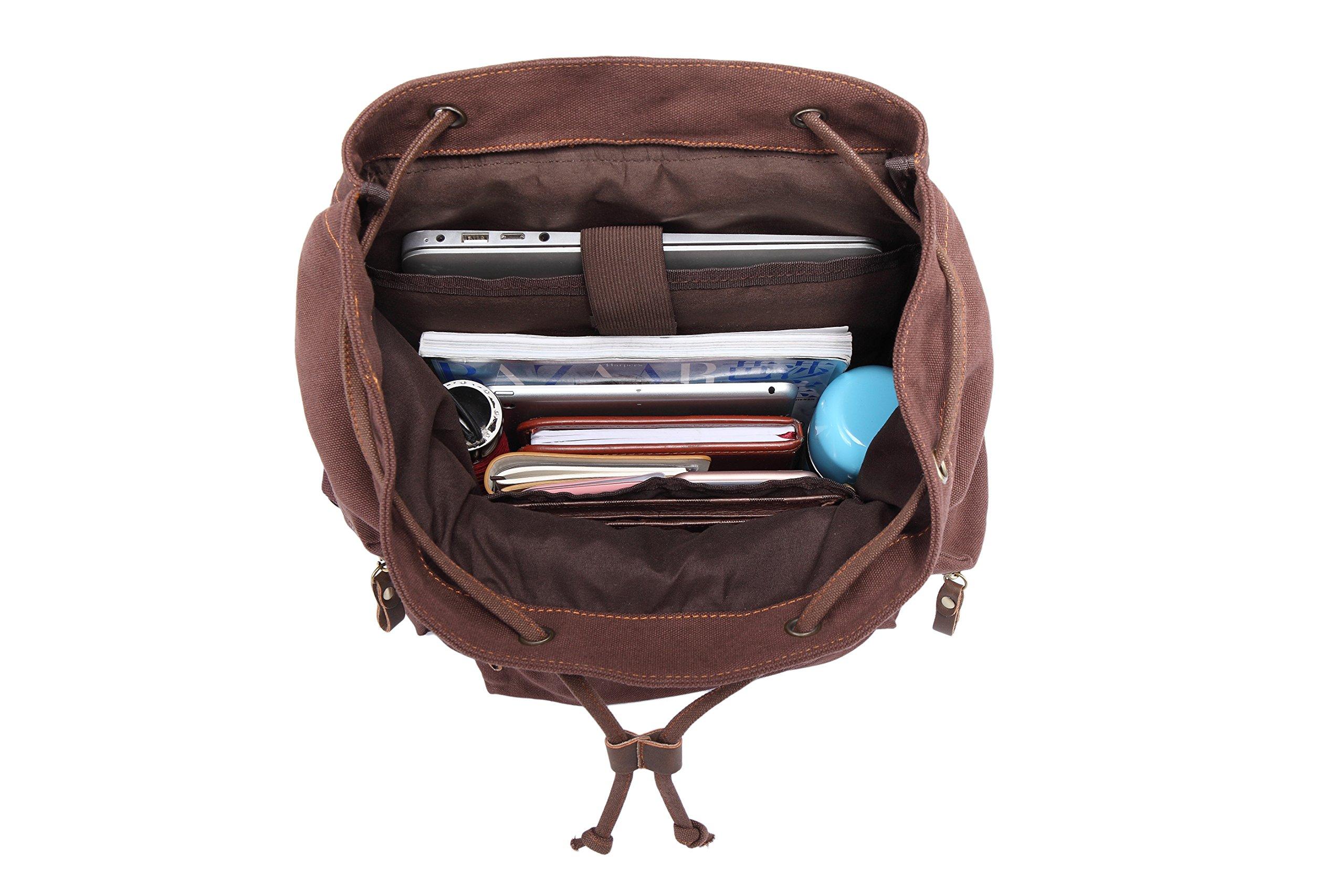 KAUKKO KAUKKO Vintage Casual Canvas and Leather Rucksack Backpack(FP702-1-COFFEE)