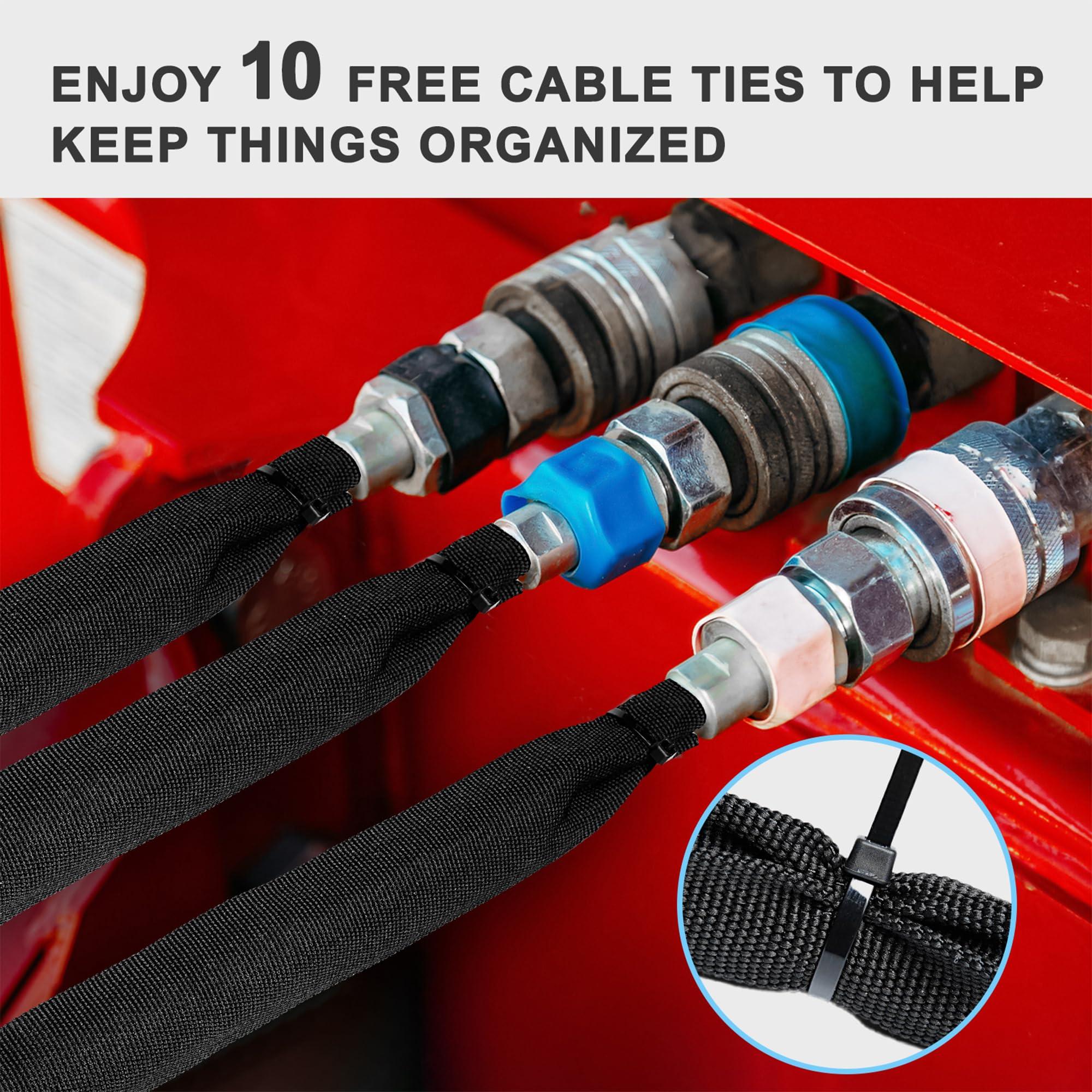 guvddliz Nylon Hydraulic Hose Protector Sleeve 6.5ft - 2 inch Hose Sheath Hydraulic Hose Wrap Cable Sleeve for Cord Tig Wire Hose Cover Management Wrap Protective Cover- Black