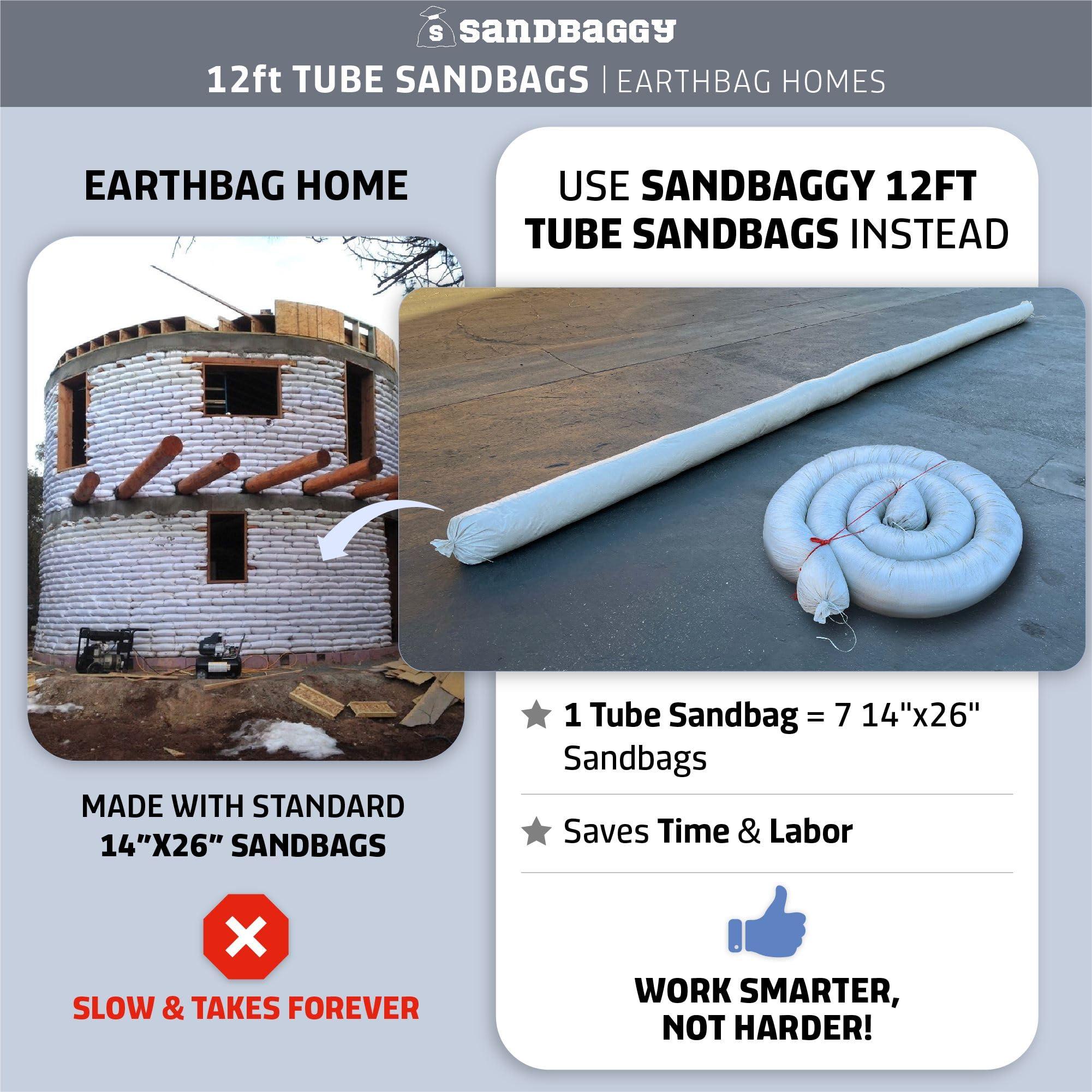 Sandbaggy Sandbaggy Empty Tube Sandbags w/UV Protection | Helps Build Earthbag Homes Faster | Sandbag Protects Homes & Businesses from Flooding | Similar to SuperAdobe Bags (14 in. Wide x 12 ft Long, 25)