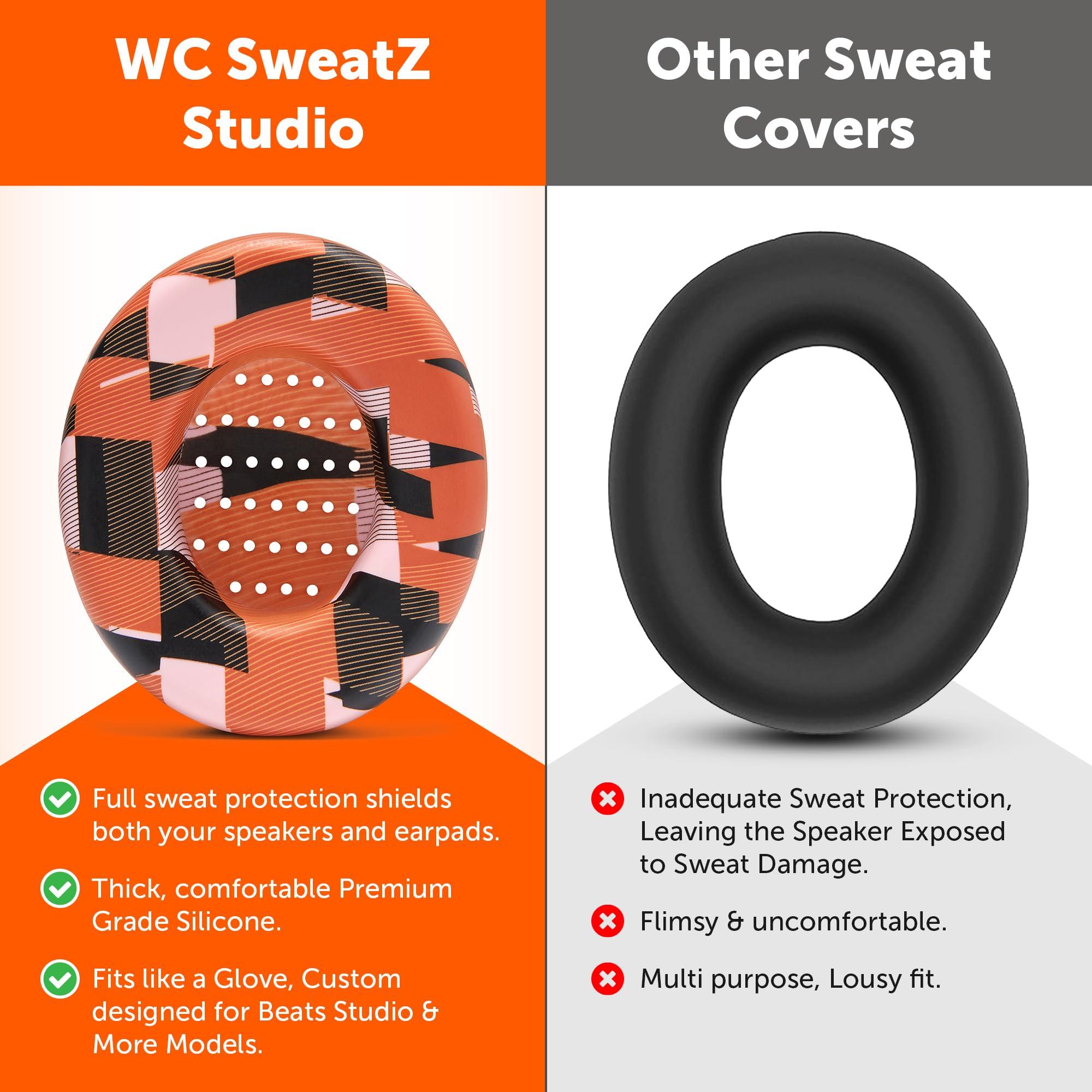 WC WC SweatZ Studio - Patented Earpad Covers for Beats Studio 3 (A1914) & Beats Studio 2 (B0500 /B0501), Made by Wicked Cushions | Sweatproof & Easily Washable | Orange Prism