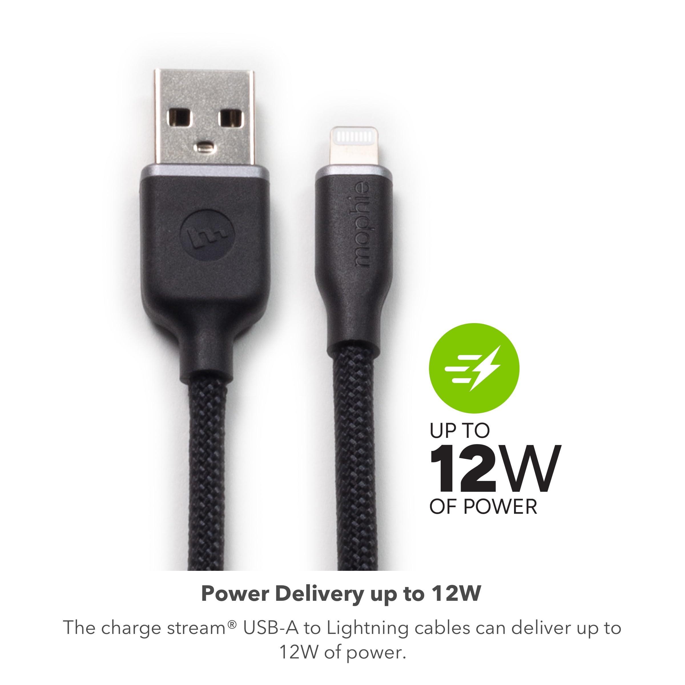 Mophie mophie Charge Stream USB-A to Lightning 2m/6ft Silicone Cable - Long-Lasting Braided Cord with Enduraflex, Fast Charge Compatible & 12W Power Delivery