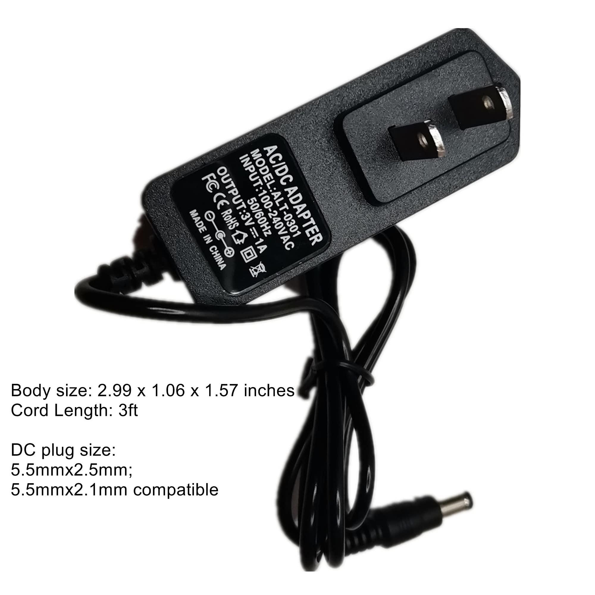 DirectNine Basics Universal 3V 1A Adapter Power Supply 100-240V AC to DC 3Volt 1000mA 3V 1Amp Transformer 2.1mmx5.5mm Plug, Black