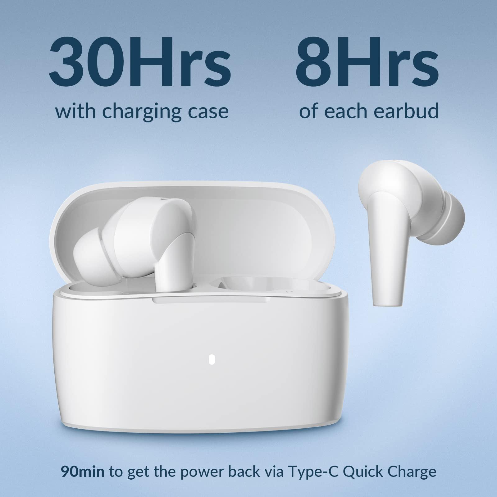 TONEMAC TONEMAC M3 Wireless Earbuds Noise Cancelling, Bluetooth Earphones Active Noise Cancellation,4 ENC Mic,30 Hours Playtime,Deep Bass, in-Ear Headphones Compatible with iOS/Android/PC, White