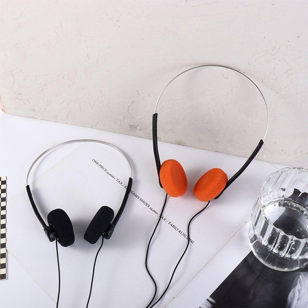 Weicoca Orange Retro On Ear Headphones, Lightweight Portable Headphone with Adjustable Headband, Wired Stereo Headphones, Cute Walkman Headphone Trvel