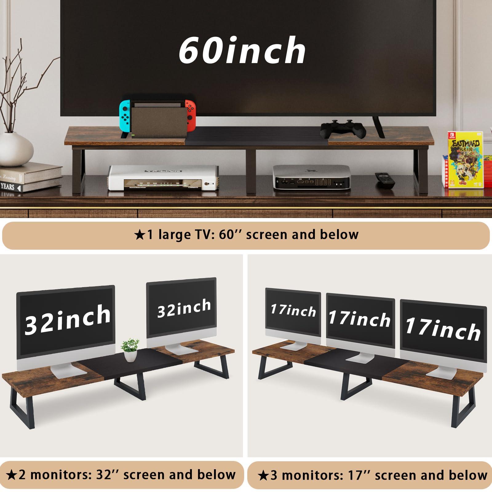 TEAMIX TEAMIX 42 inch Large Dual Monitor Riser, Extra Long Monitor Stand Riser Wide TV Stand Riser Monitor Stand for 2 Monitors Wood & Steel Desktop Riser Desk Organization Home Office