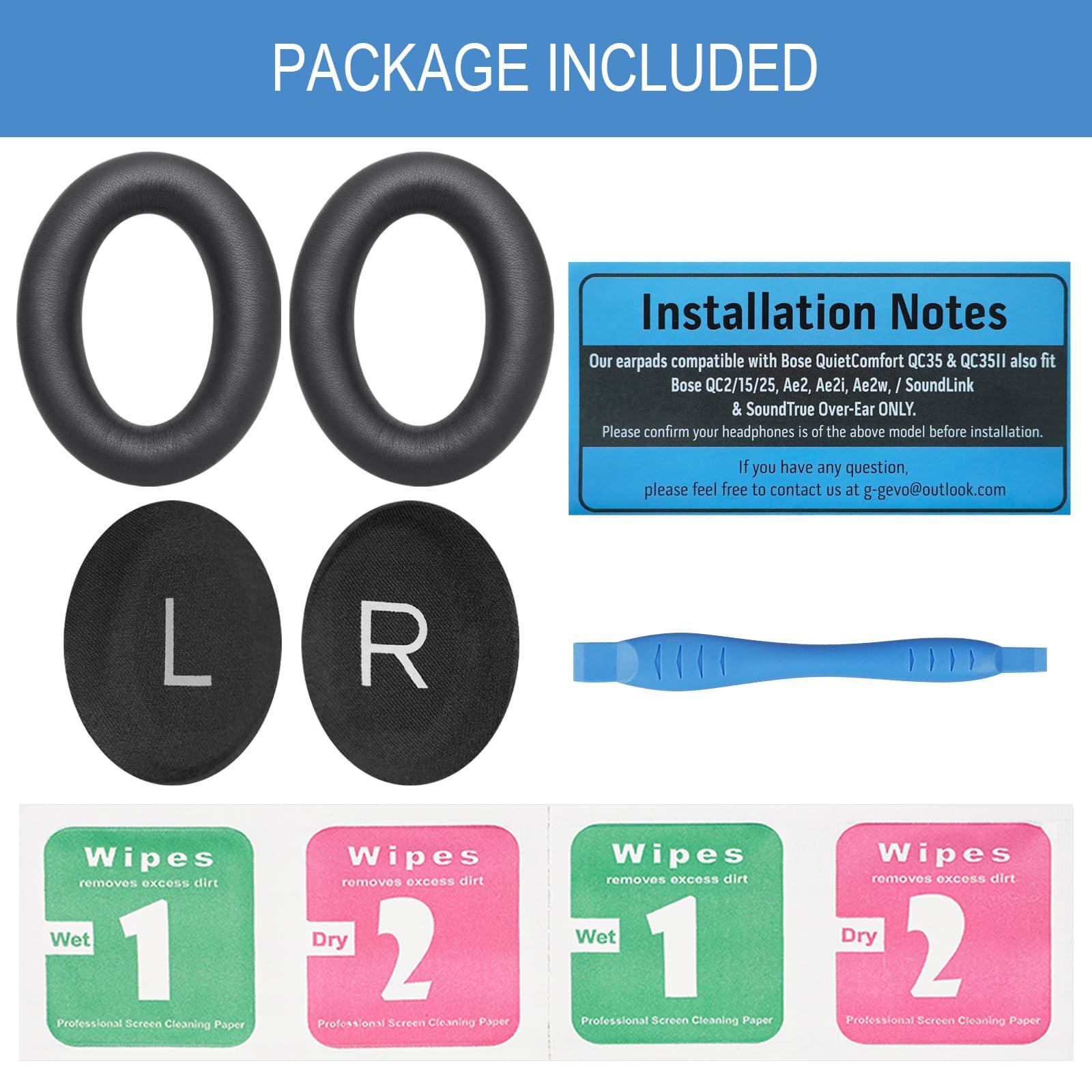 GEVO Earpads Cushions for Bose Headphones, Replacement Ear Pads for Bose QuietComfort 45/QuietComfort SE/New Quiet Comfort Wireless Over-Ear Headphones-Softer Leather, Luxury Memory Foam (Black)