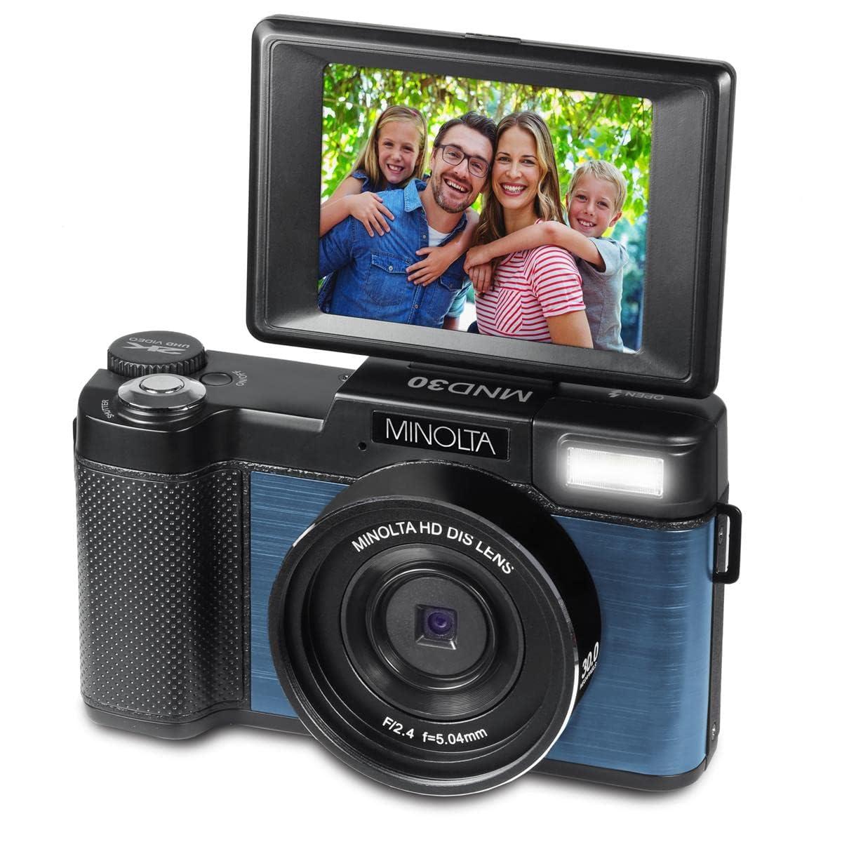 Minolta Minolta MND30 30MP 2.7K QHD 3.0" LCD Screen Digital Camera, Black with Micro SD Card and Slinger Camera Bag (Blue)