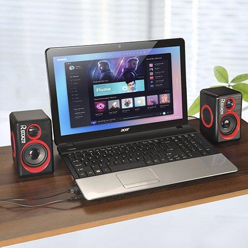 RECCAZR Computer Speakers, 2.0 CH PC Speakers with Surround Sound, USB Wired Laptop Speakers with Deep Bass for Desktop Computer/PC/Laptops/Smart Phone Build-in 4 Loudspeaker Diaphragm Reccazr SP2040|RED