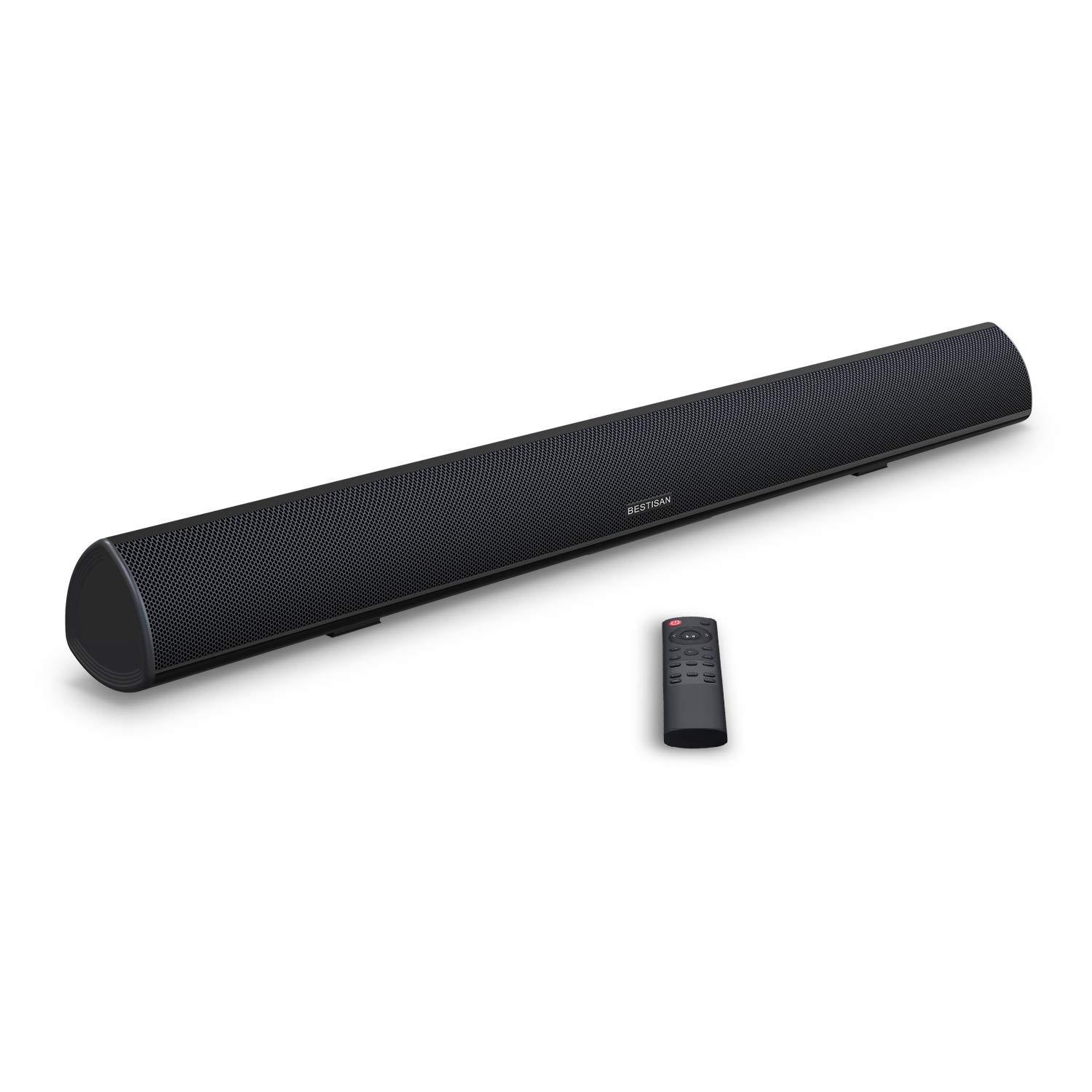 BESTISAN BESTISAN Soundbar, TV Sound Bar with Wired HDMI and Wireless Bluetooth 5.0 Home Theater System (28 Inch, Enhanced Bass Technology, 3-Inch Drivers, Bass Adjustable, Wall Mountable, DSP)