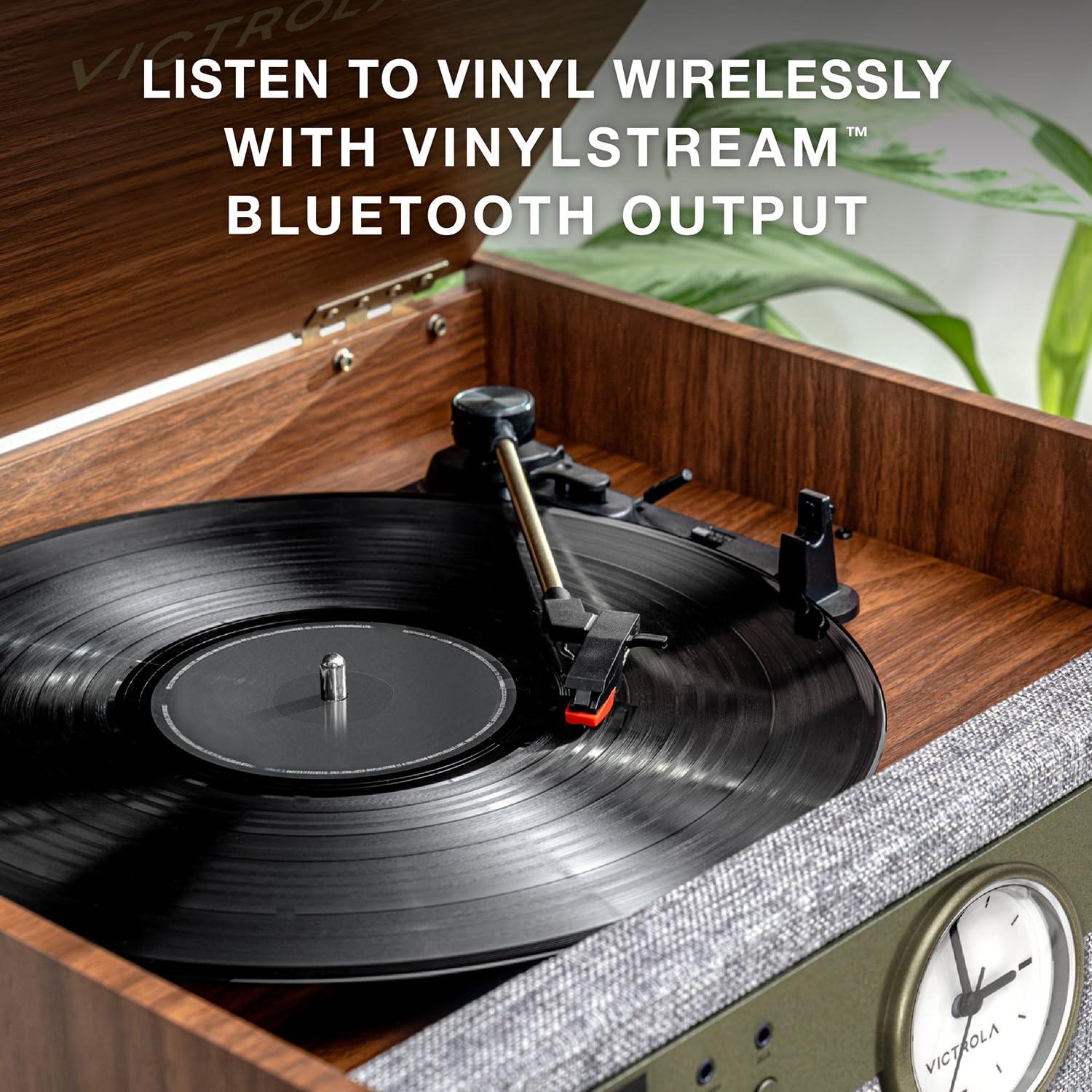 Victrola Victrola Century 6-in-1 Vinyl Record Player & Music Center - 3-Speed Turntable, CD & Cassette Player, VINYLSTREAM, Bluetooth & 3.5mm Aux, Record Player with Speakers, Mid Century Design, Walnut