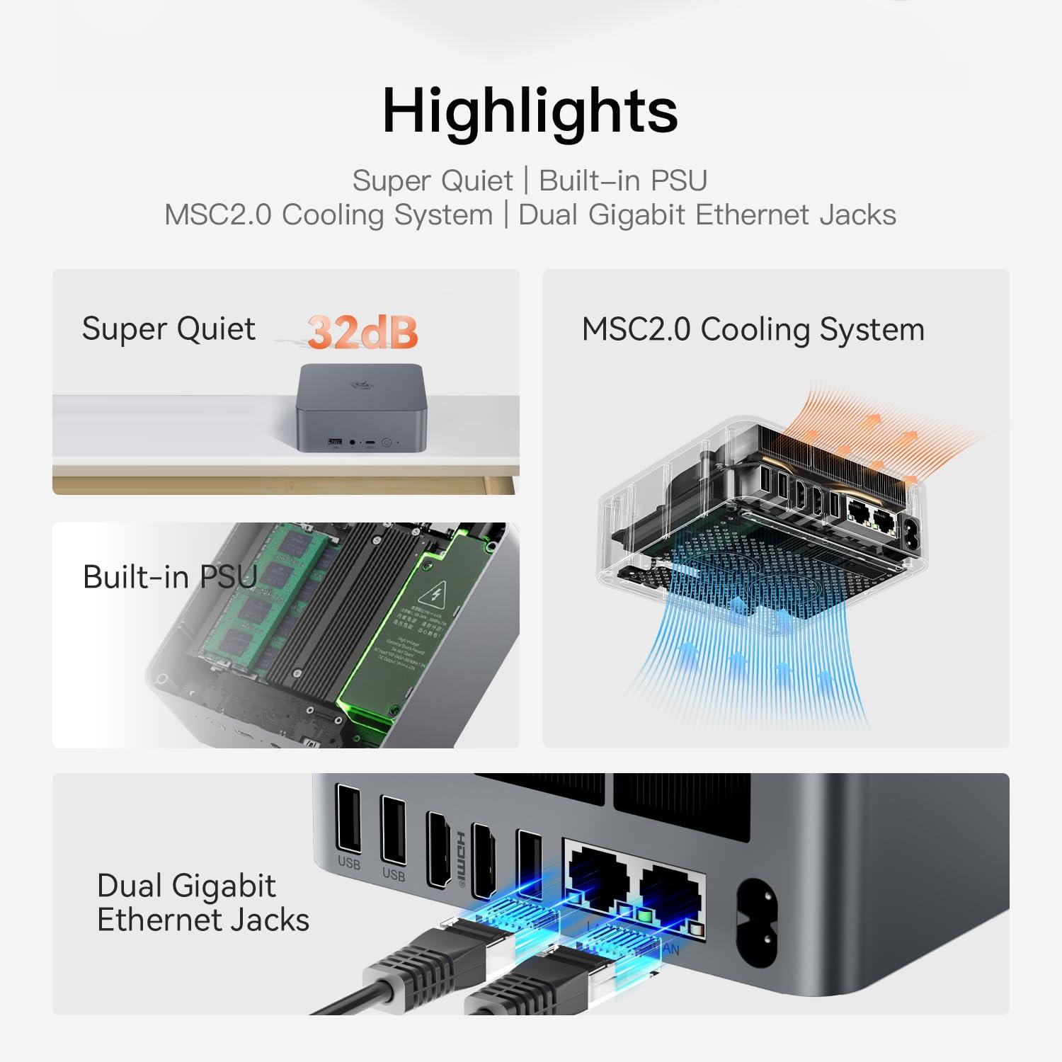 Beelink Beelink EQR5 Mini PC, Ryzen 5 Pro 5650U (6C/12T, Up to 4.2GHz) Mini Computer, 8GB DDR4 3200MHz & 500GB PCle 3.0x4 SSD, Quiet Office PC with Dual NIC LAN, Dual 4K HDMI, WiFi6, BT5.2, USB3.0, USB-C