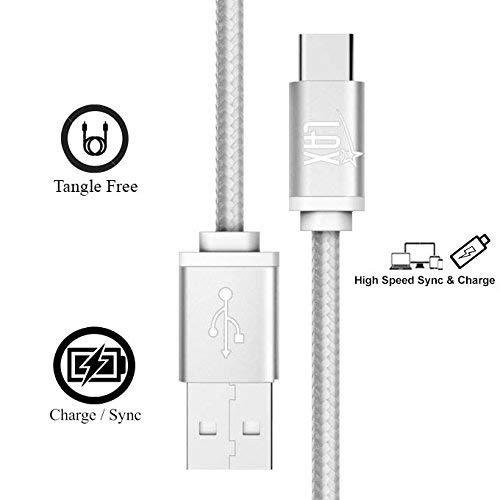 LAX Gadgets USB Type C Cable, LAX Gadgets 6 Ft (2M) Braided Cord with Reversible Connector for Google Pixel, Pixel XL, Apple Macbook, ChromeBook Pixel, Nexus 6P / 5X, LG G5, HTC 10 USB-C (6 Feet: Silver)