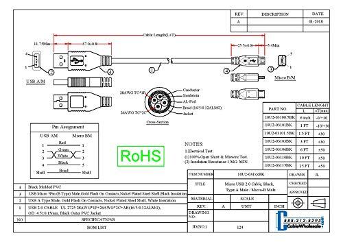 CableWholesale CableWholesale Micro USB 2.0 Cable, Black, Type A Male/Micro-B Male, A Male to Micro B High Speed USB Cable, 15 ft