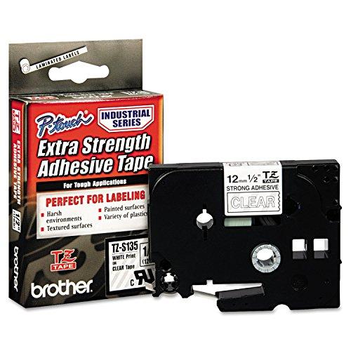 Brother Brother Tzes135 Tz Extra-Strength Adhesive Laminated Labeling Tape, 1/2-Inch W, White On Clear