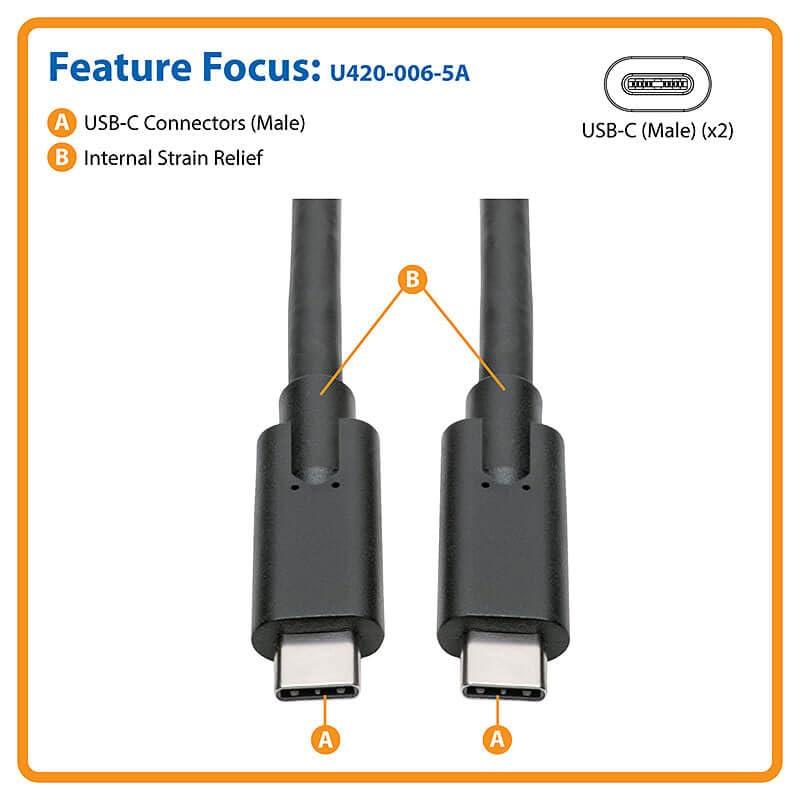Tripp Lite Tripp Lite USB C to USB Type C Cable 6ft USB 3.1 Gen 1 5A 5 Gbps M/100W, Black (U420-006-5A)