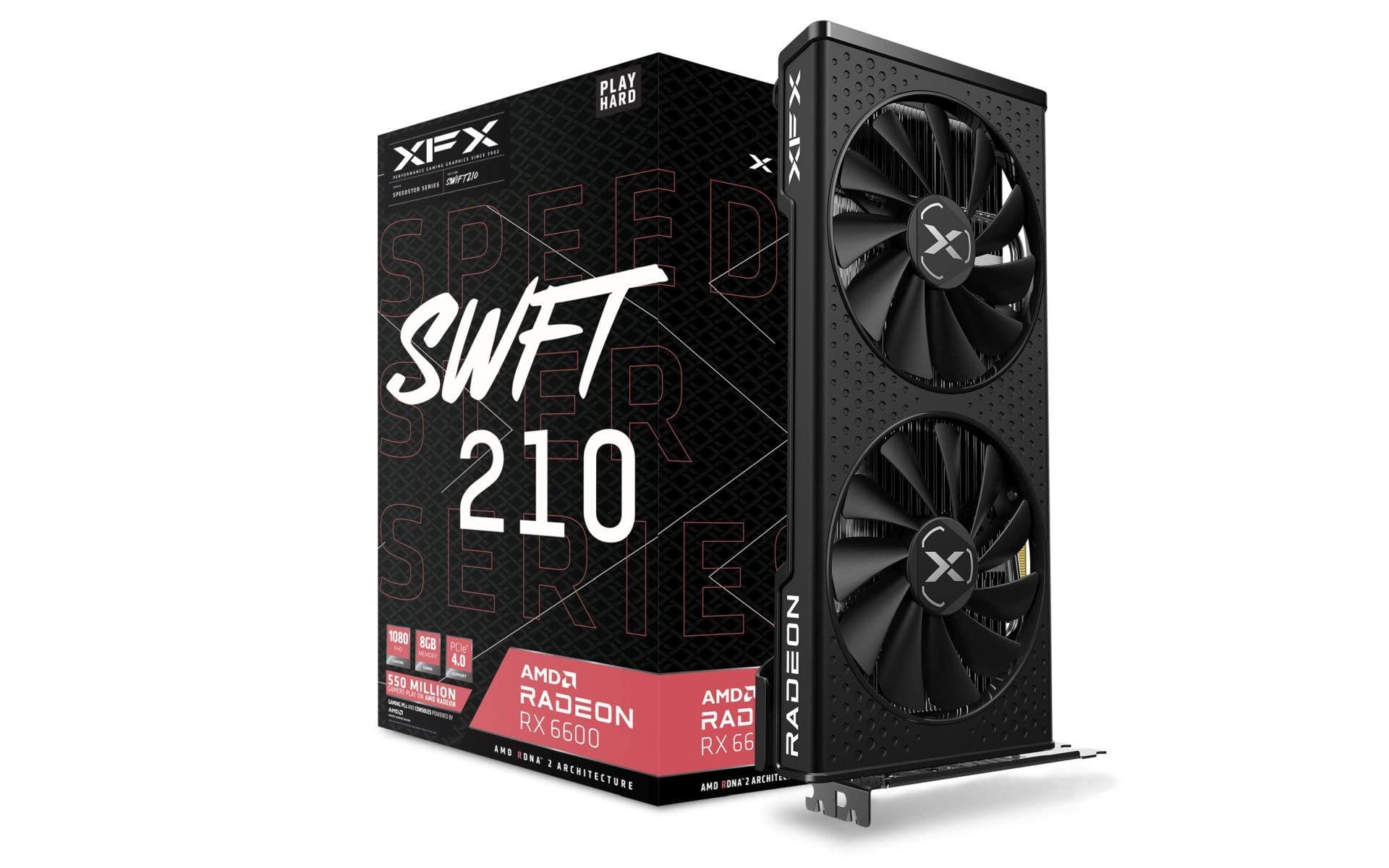 XFX XFX Speedster SWFT 210 Radeon RX 6600 CORE Gaming Graphics Card with 8GB GDDR6 HDMI 3xDP, AMD RDNA 2 RX-66XL8LFDQ